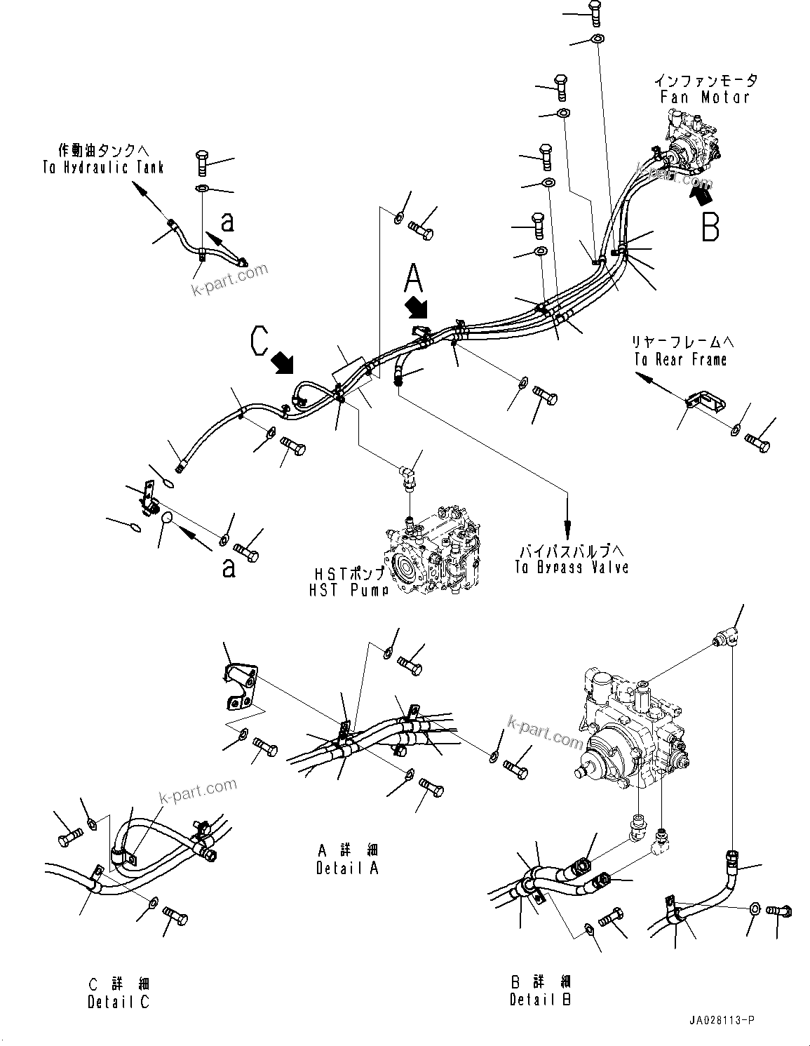 Komatsu parts book diagram for WA200-8 S/N 91001-UP: COOLING FAN DRIVE PIPING, (#85001-)