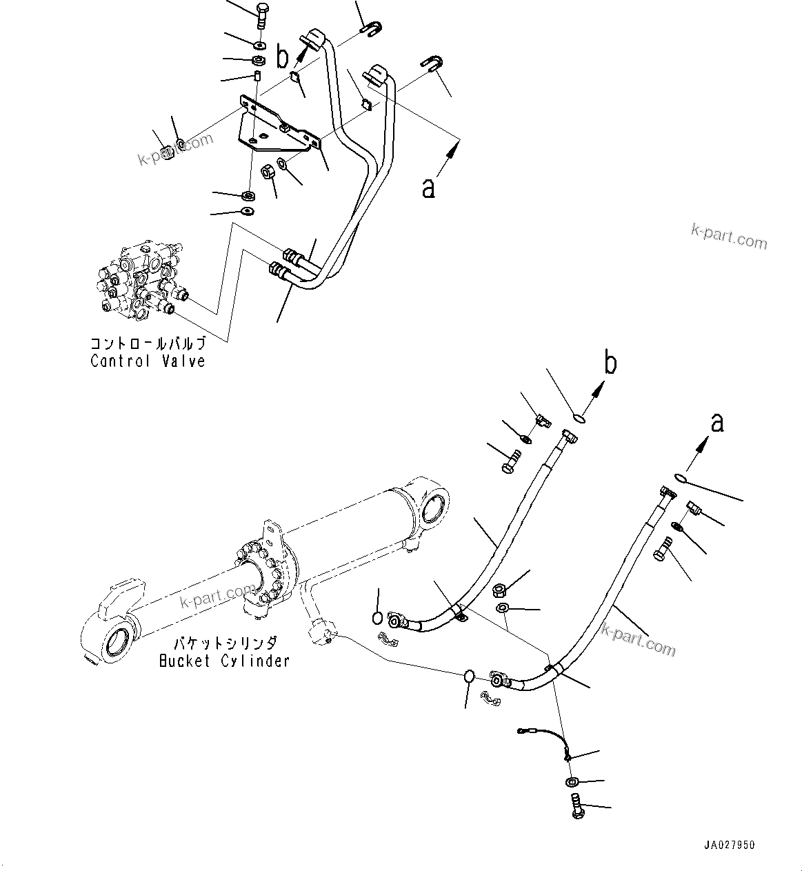Komatsu parts book diagram for WA200-8 S/N 91001-UP: HYDRAULIC PIPING, BUCKET CYLINDER PIPING(#85001-)