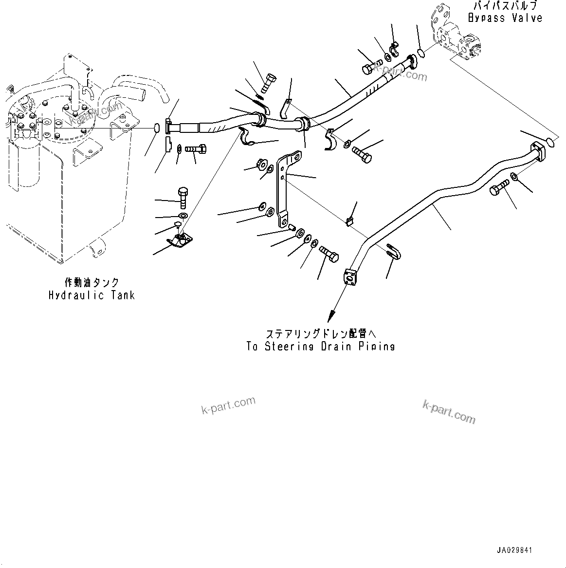 Komatsu parts book diagram for WA200-8 S/N 91001-UP: HYDRAULIC PIPING, BYPASS VALVE PIPING(#85001-)