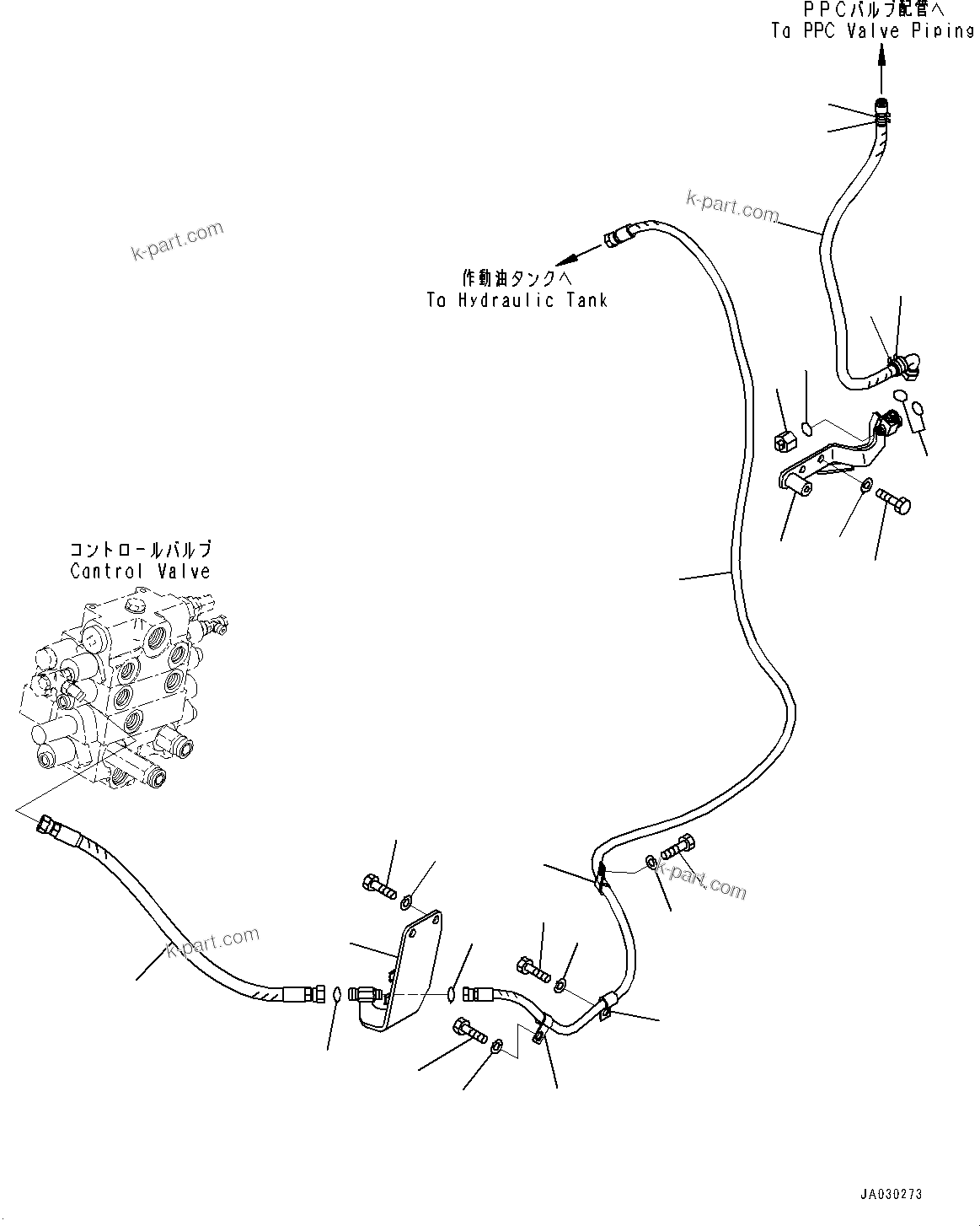 Komatsu parts book diagram for WA200-8 S/N 91001-UP: HYDRAULIC PIPING, WORK EQUIPMENT CONTROL PROPORTIONAL PRESSURE CONTROL (PPC) PIPING (2/2) (WITH QUICK COUPLER)(#85001-)
