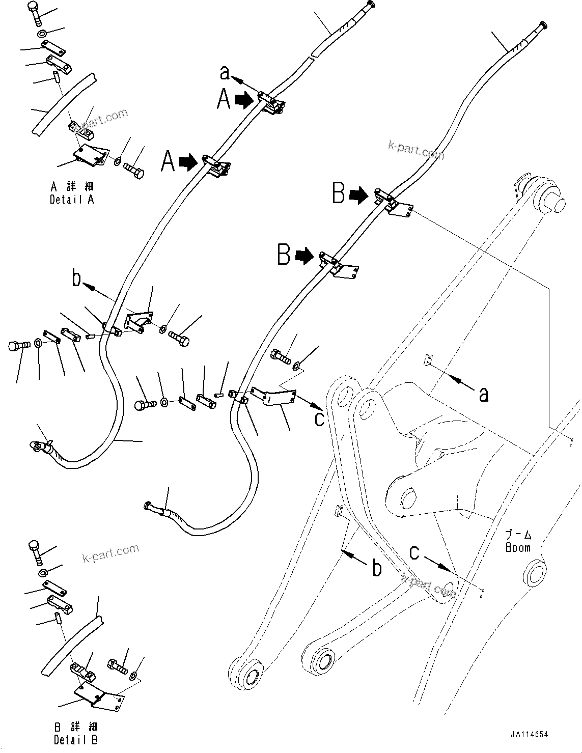 Komatsu parts book diagram for WA200-8 S/N 91001-UP: HYDRAULIC PIPING, ATTACHMENT PIPING (WITH 3-SPOOL CONTROL VALVE, QUICK COUPLER, HIGH LIFT BOOM)(#85001-)