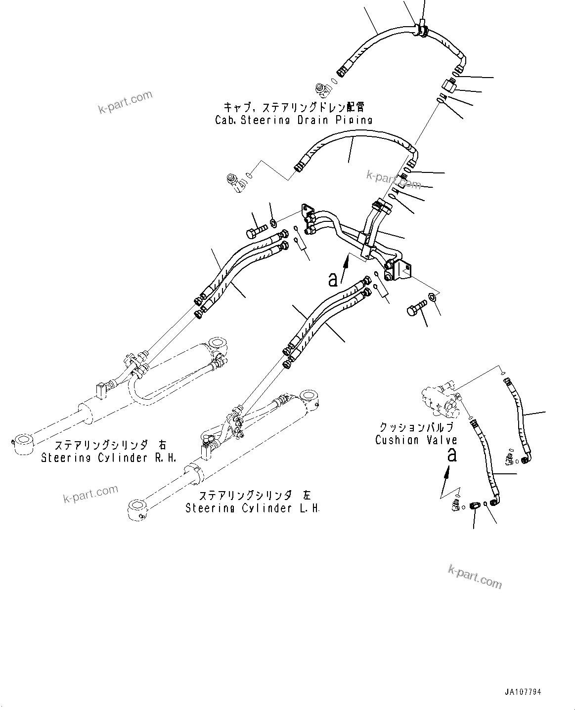 Komatsu parts book diagram for WA200-8 S/N 91001-UP: STEERING HYDRAULIC PIPING, PIPING(#86617-)