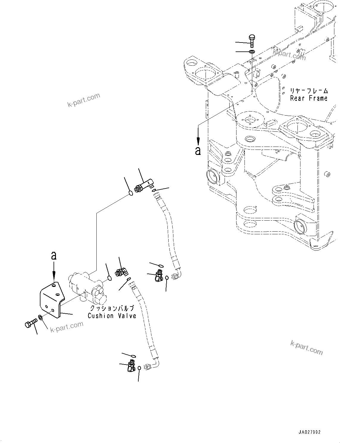 Komatsu parts book diagram for WA200-8 S/N 91001-UP: STEERING HYDRAULIC PIPING, CUSHION VALVE MOUNTING(#85001-)