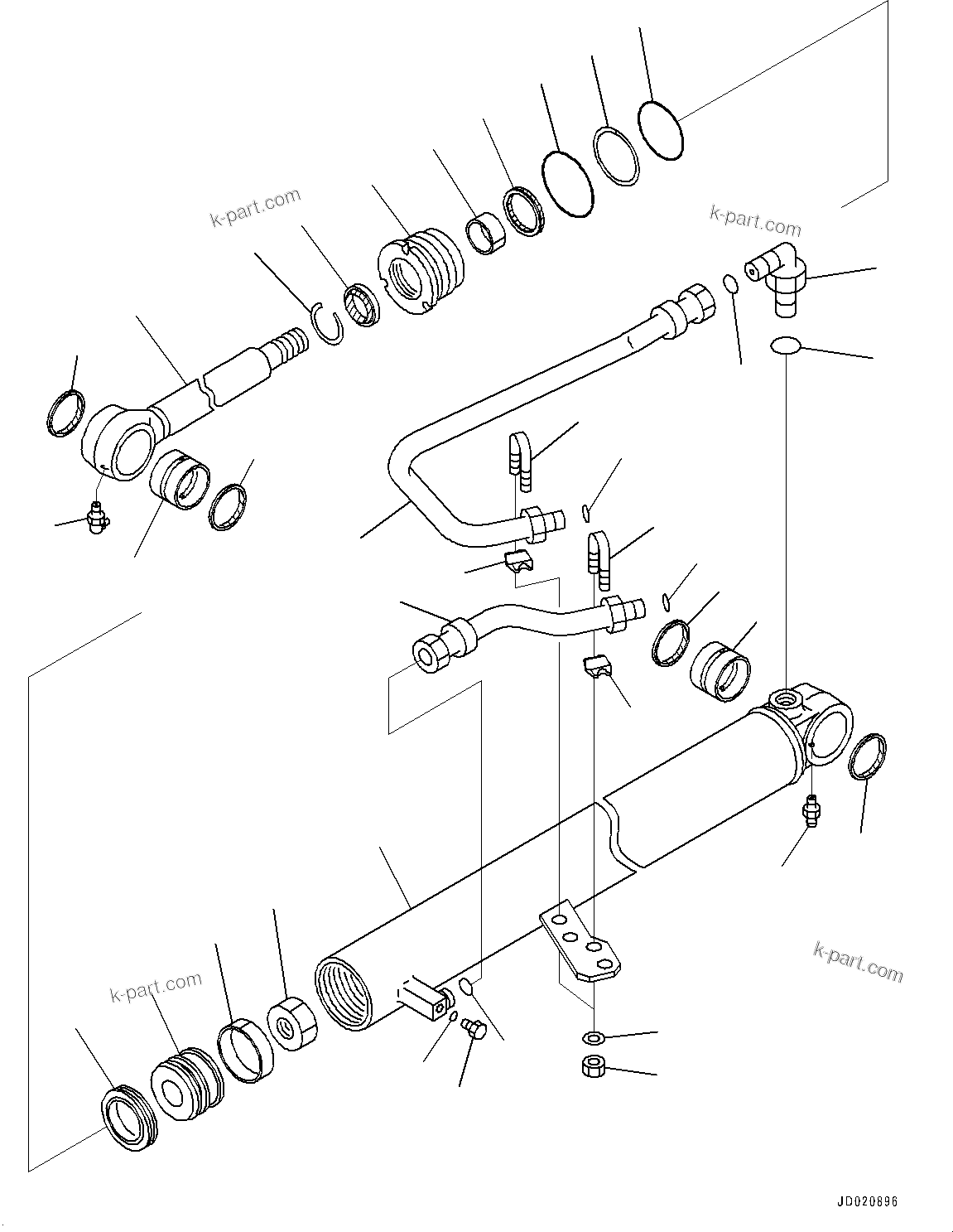 Komatsu parts book diagram for WA200-8 S/N 91001-UP: STEERING CYLINDER, INNER PARTS, STEERING CYLINDER, L.H.(#85001-85110)