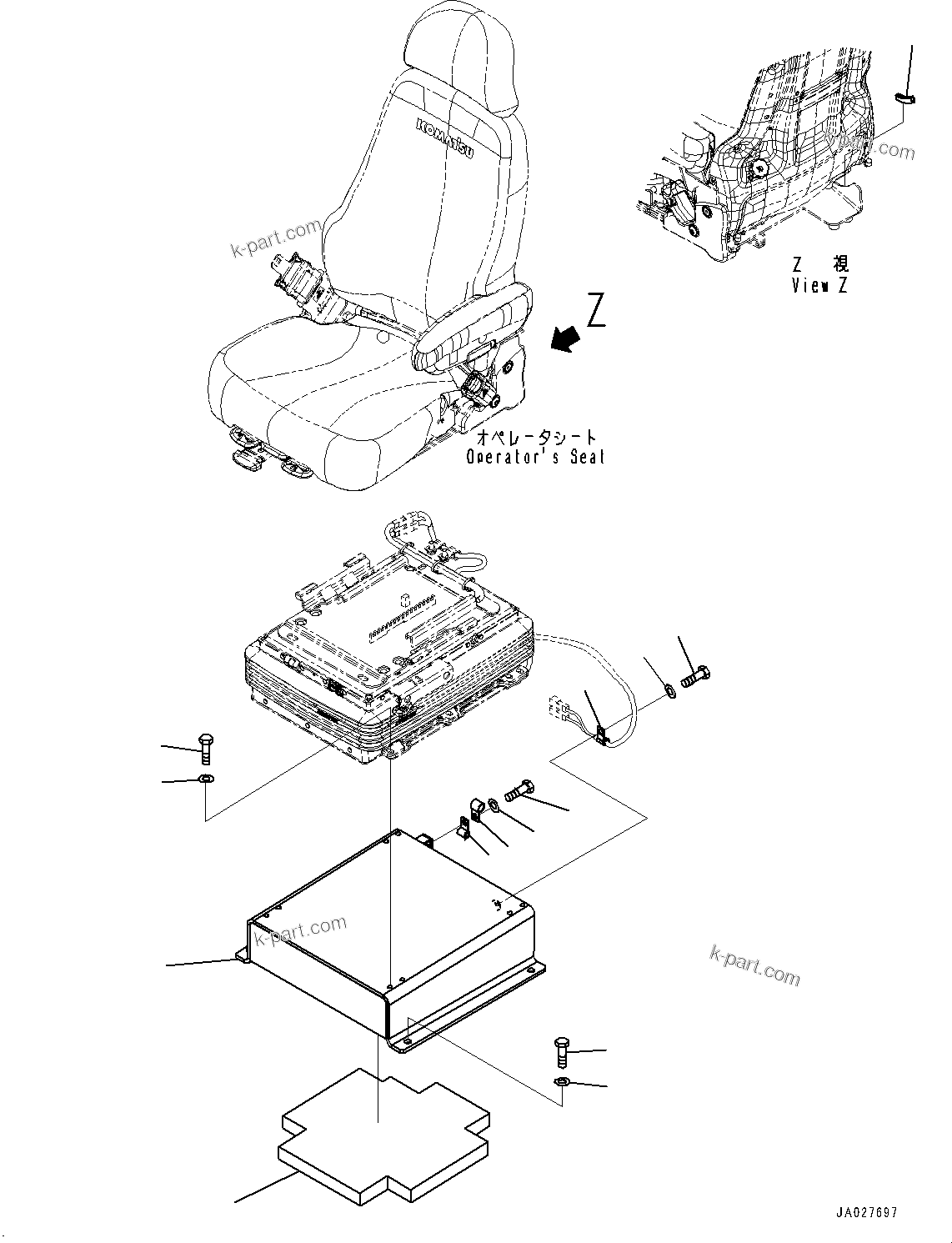 Komatsu parts book diagram for WA200-8 S/N 91001-UP: OPERATOR'S SEAT, MOUNTING (WITH 2-POINT 78MM SEAT BELT)(#85001-)