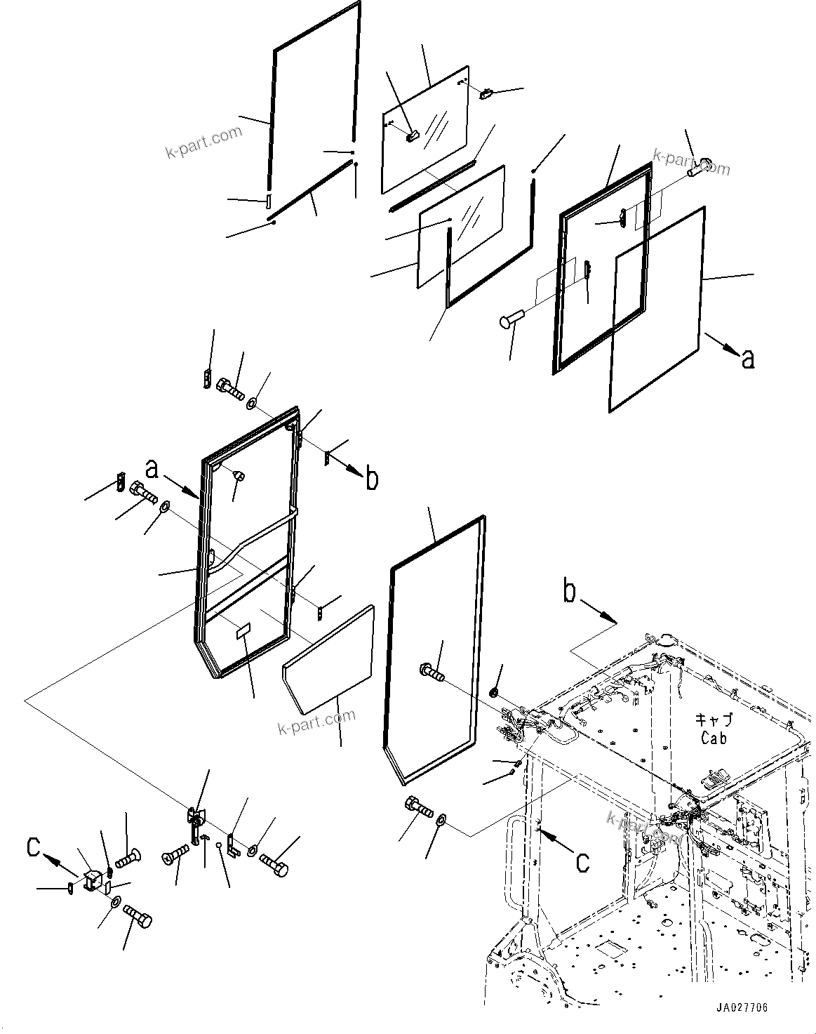 Komatsu parts book diagram for WA200-8 S/N 91001-UP: ROPS CAB AND FLOOR FRAME GROUP, DOOR, R.H.(#85001-)