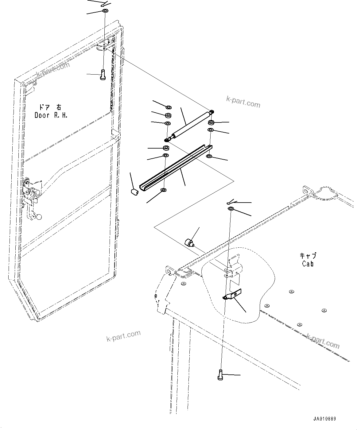 Komatsu parts book diagram for WA200-8 S/N 91001-UP: ROPS CAB AND FLOOR FRAME GROUP, GAS SPRING AND MOUNTING(#85001-)
