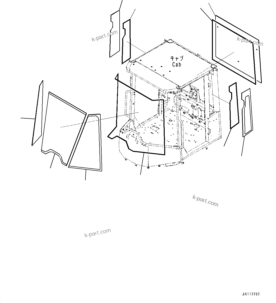 Komatsu parts book diagram for WA200-8 S/N 91001-UP: ROPS CAB AND FLOOR FRAME GROUP, GLASS WINDOW(#85001-)