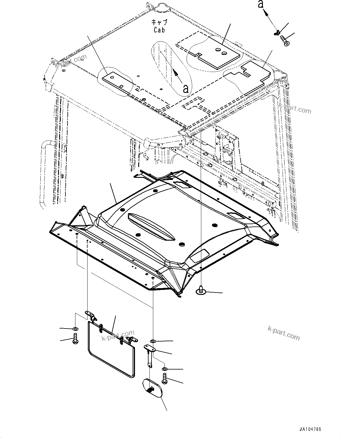 Komatsu parts book diagram for WA200-8 S/N 91001-UP: ROPS CAB AND FLOOR FRAME GROUP, INTERIOR, UPPER(#85001-)
