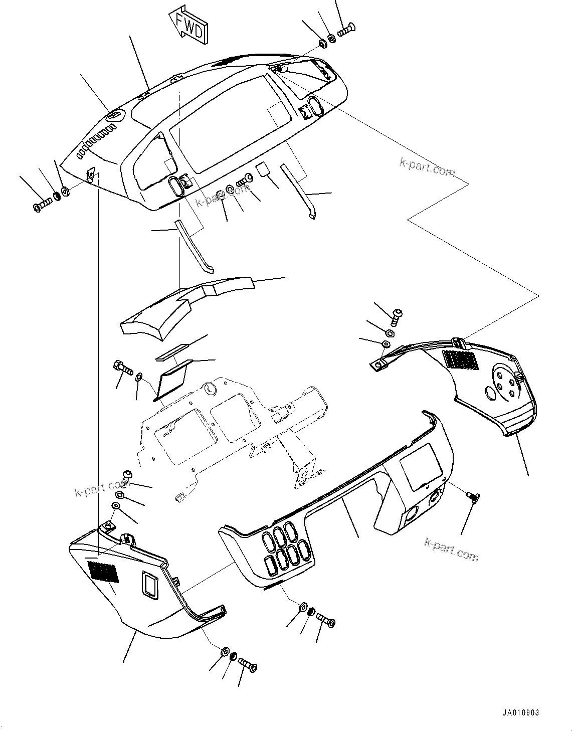 Komatsu parts book diagram for WA200-8 S/N 91001-UP: ROPS CAB AND FLOOR FRAME GROUP, FRONT COVER(#85001-)