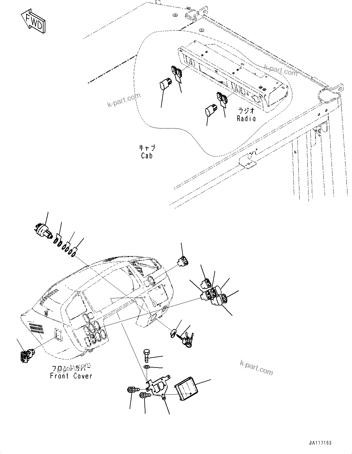 Komatsu parts book diagram for WA200-8 S/N 91001-UP: ROPS CAB AND FLOOR FRAME GROUP, FLOOR, SWITCH(#88307-)
