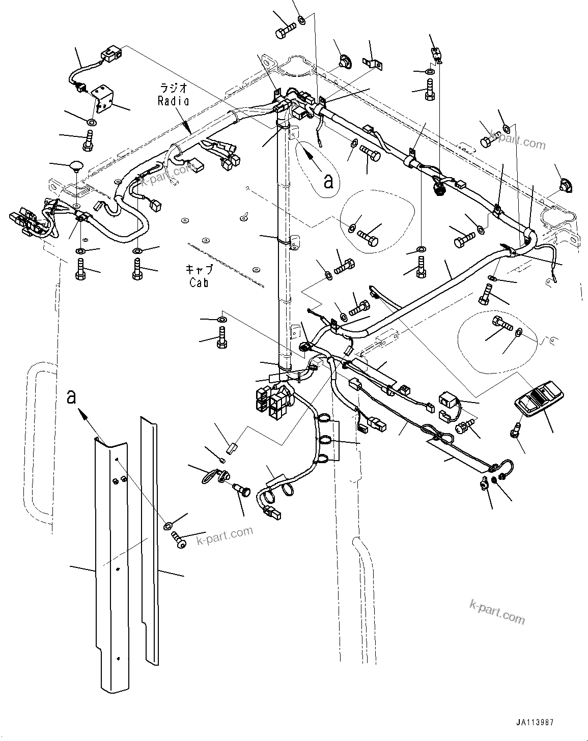 Komatsu parts book diagram for WA200-8 S/N 91001-UP: ROPS CAB AND FLOOR FRAME GROUP, CAB WIRING HARNESS(#85001-)