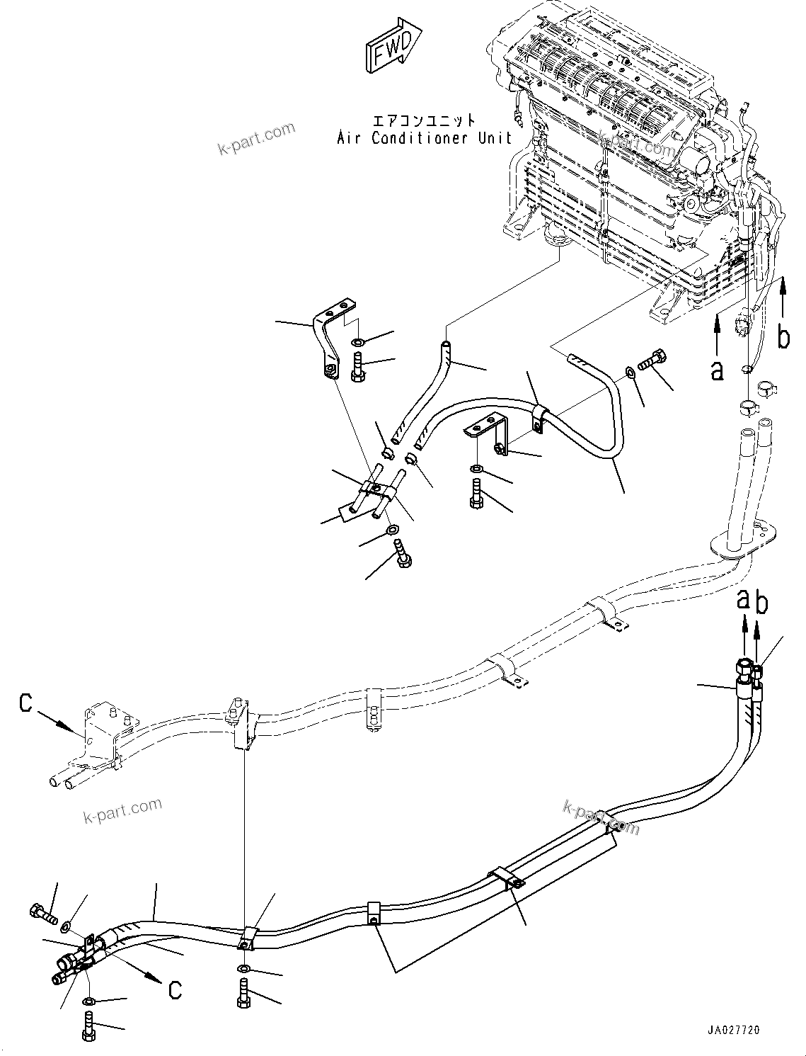 Komatsu parts book diagram for WA200-8 S/N 91001-UP: ROPS CAB AND FLOOR FRAME GROUP, AIR CONDITIONER PIPING(#85001-)