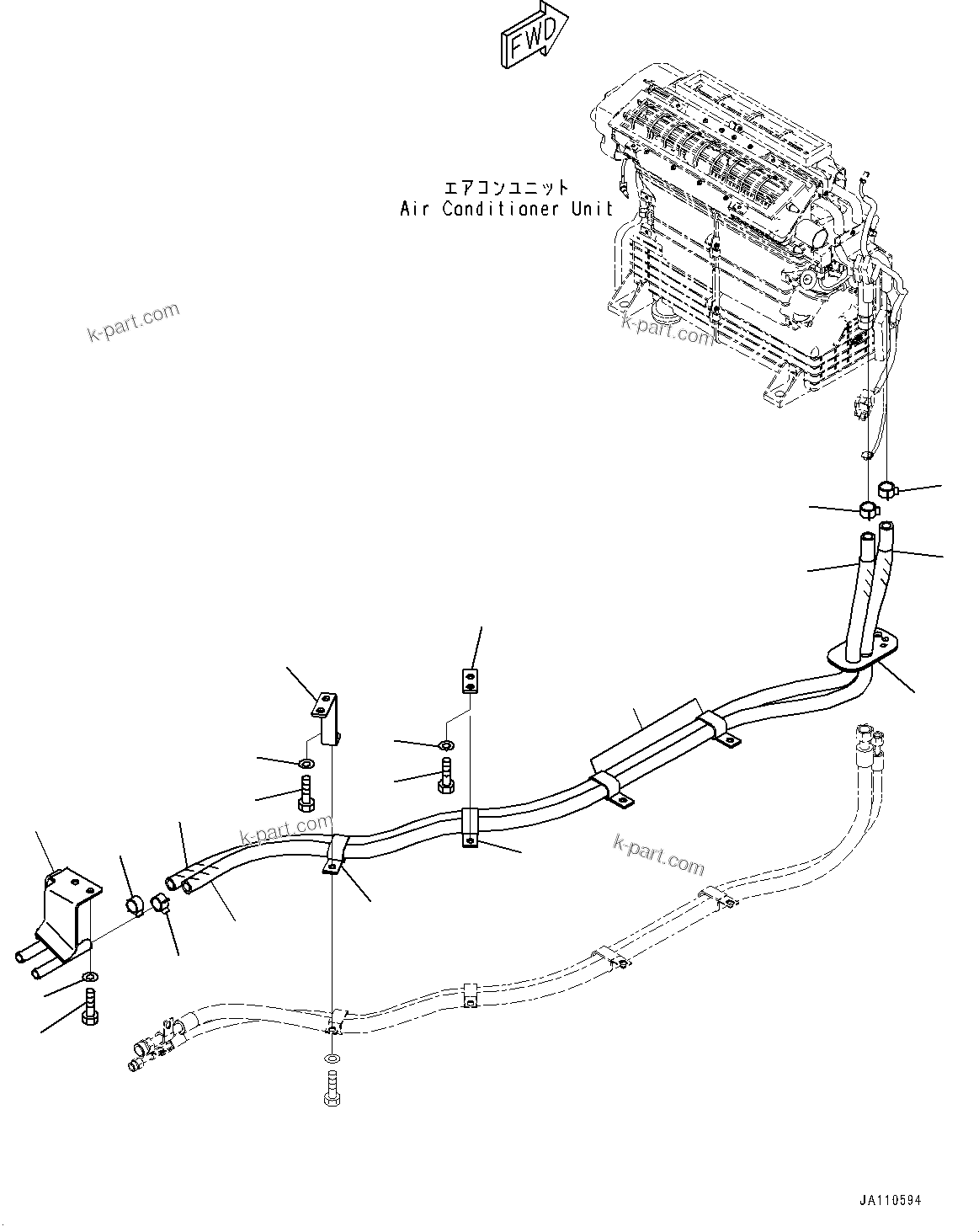 Komatsu parts book diagram for WA200-8 S/N 91001-UP: ROPS CAB AND FLOOR FRAME GROUP, HEATER PIPING(#85001-)
