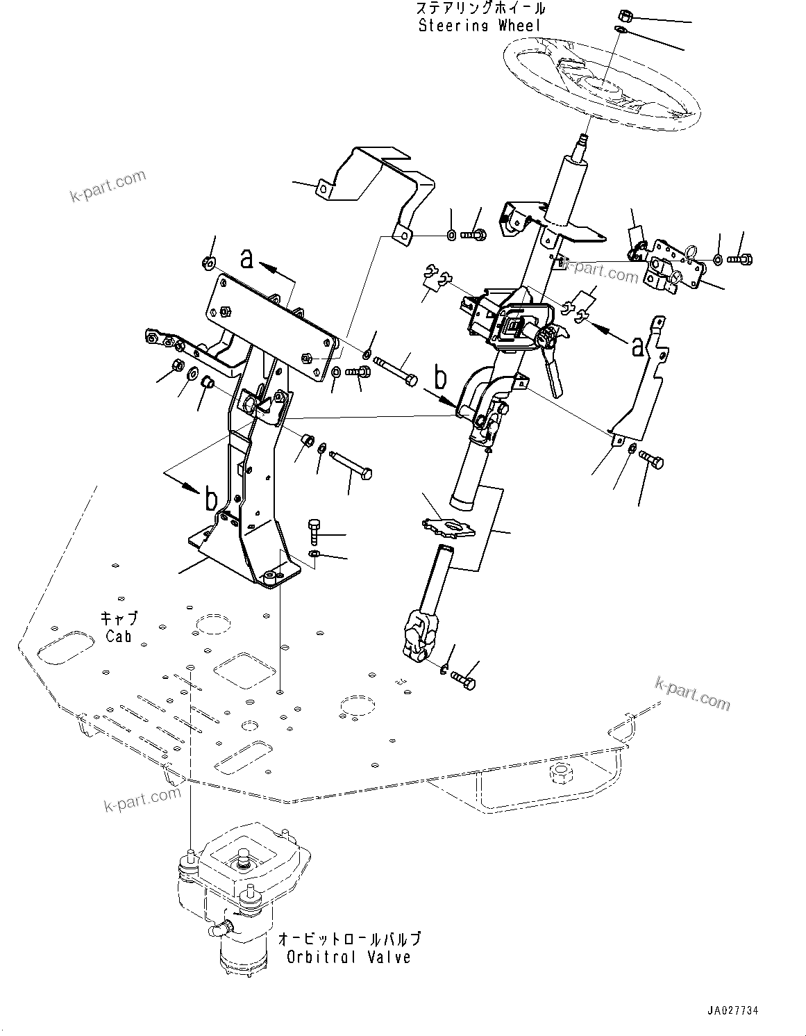 Komatsu parts book diagram for WA200-8 S/N 91001-UP: ROPS CAB AND FLOOR FRAME GROUP, STEERING COLUMN(#85001-)