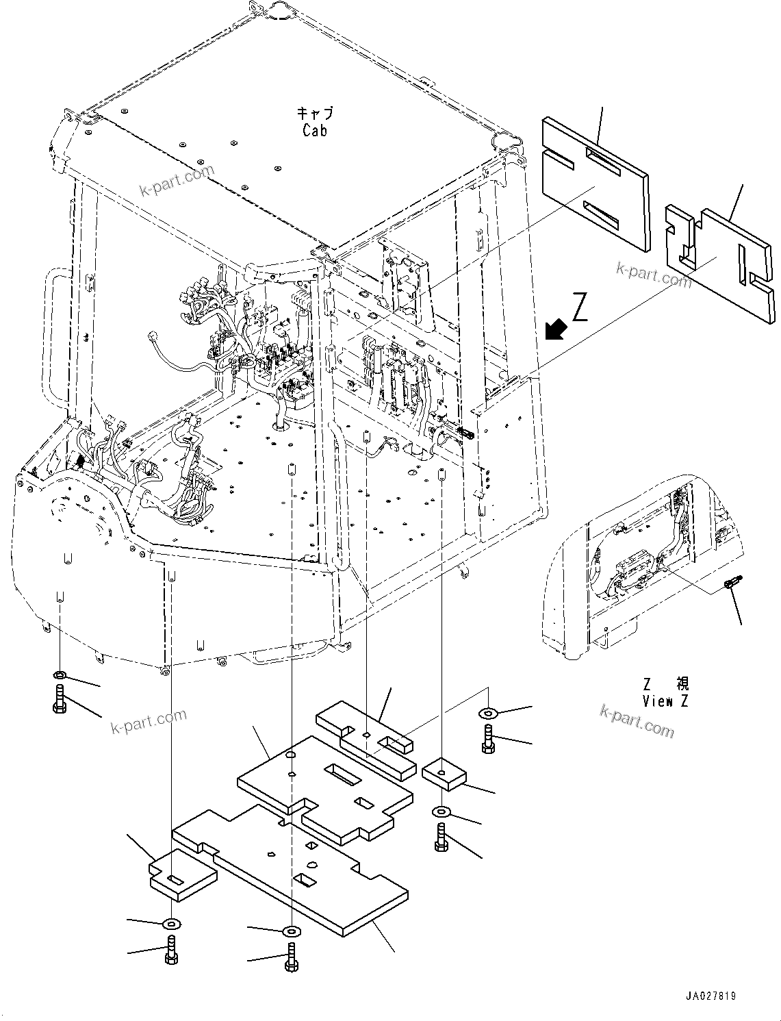 Komatsu parts book diagram for WA200-8 S/N 91001-UP: ROPS CAB AND FLOOR FRAME GROUP, BOLT AND CONNECTOR(#85001-)