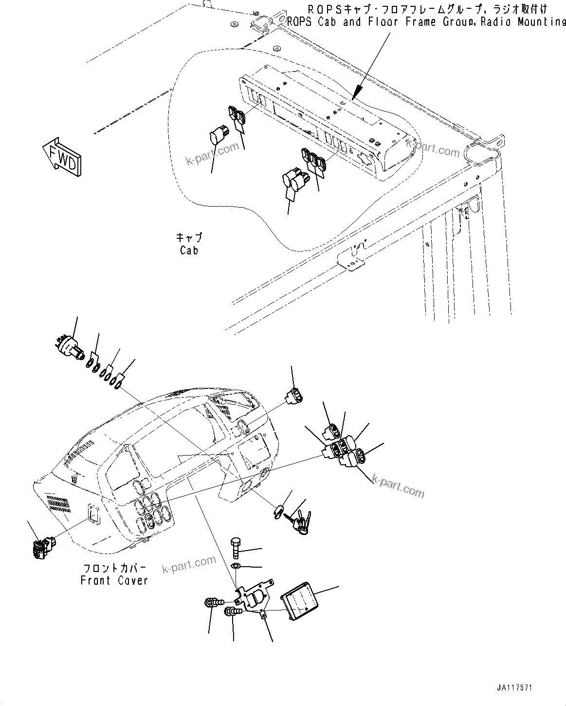 Komatsu parts book diagram for WA200-8 S/N 91001-UP: ROPS CAB AND FLOOR FRAME GROUP, FLOOR, SWITCH(#85001-88306)