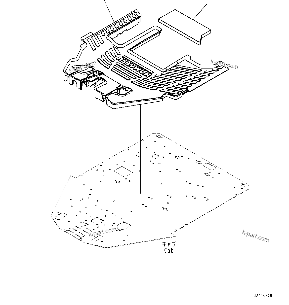 Komatsu parts book diagram for WA200-8 S/N 91001-UP: FLOOR MAT, (WITH FRONT WORKING LAMP, CAB TOP, LED)(#85001-)