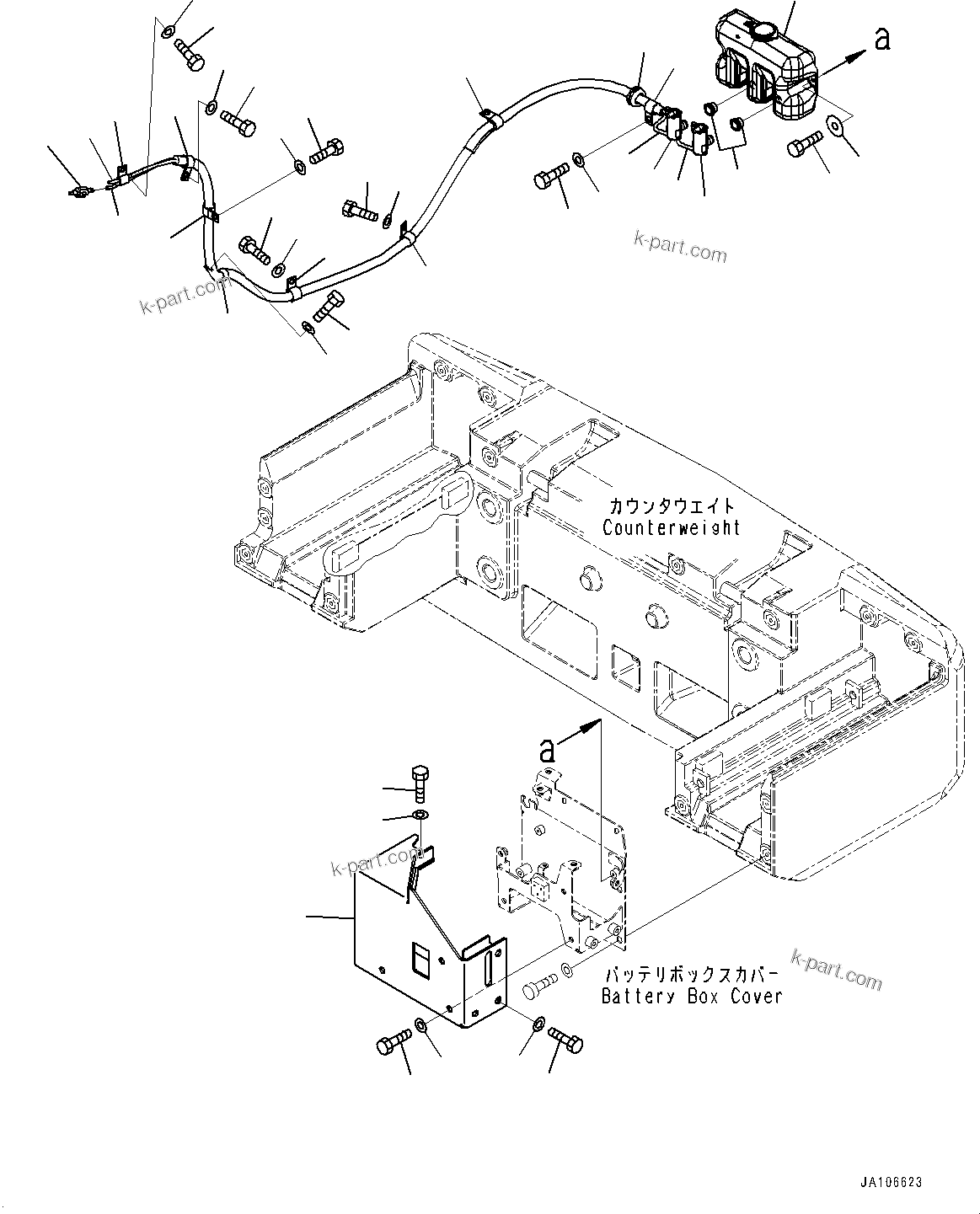 Komatsu parts book diagram for WA200-8 S/N 91001-UP: WINDOW WASHER TANK, (WITH EMERGENCY ENGINE STOP SWITCH)(#85001-)