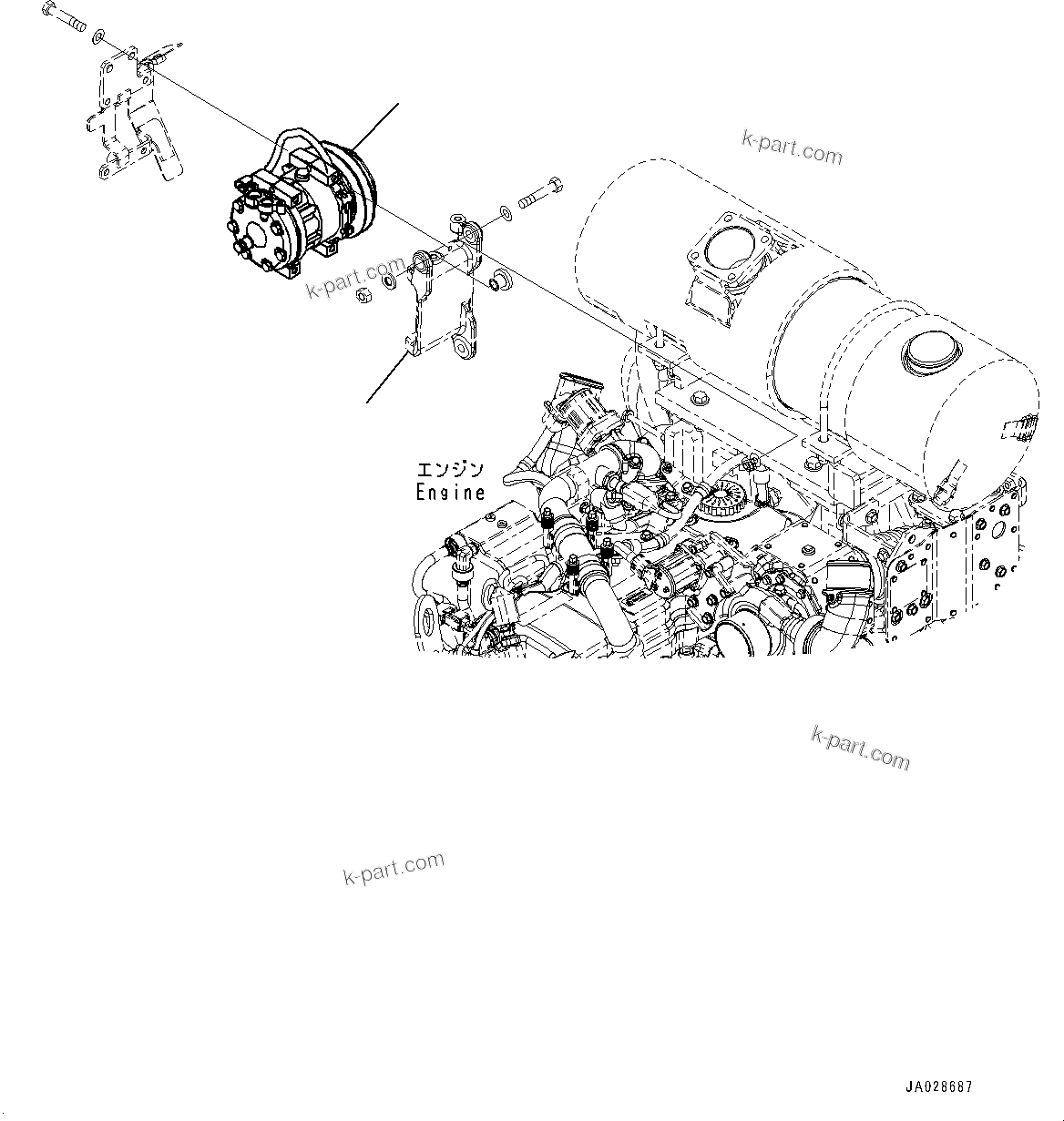 Komatsu parts book diagram for WA200-8 S/N 91001-UP: AIR CONDITIONER COMPRESSOR, (#85001-)