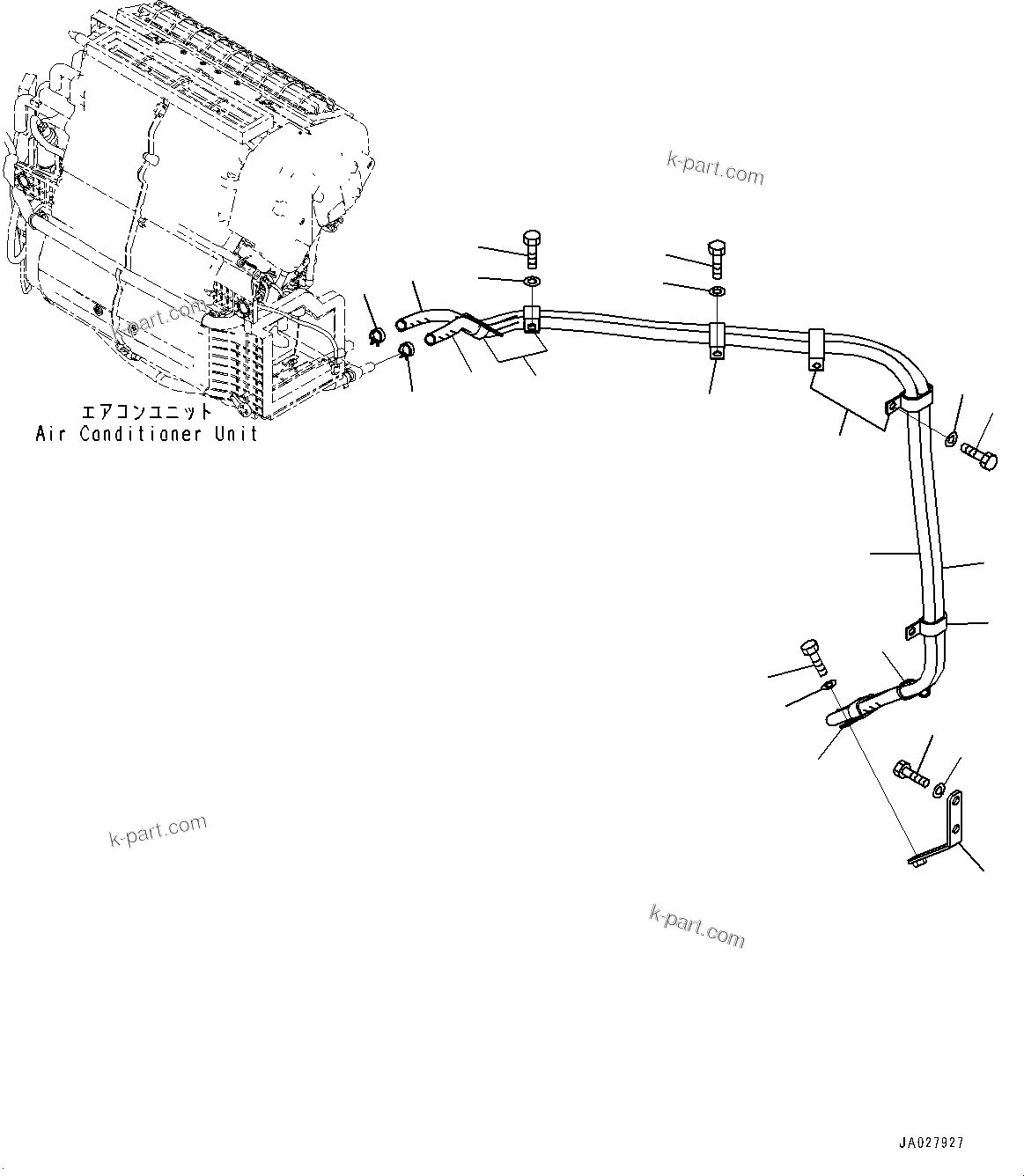 Komatsu parts book diagram for WA200-8 S/N 91001-UP: AIR CONDITIONER COMPRESSOR MOUNTING AND PIPING, DRAIN PIPING(#85001-)