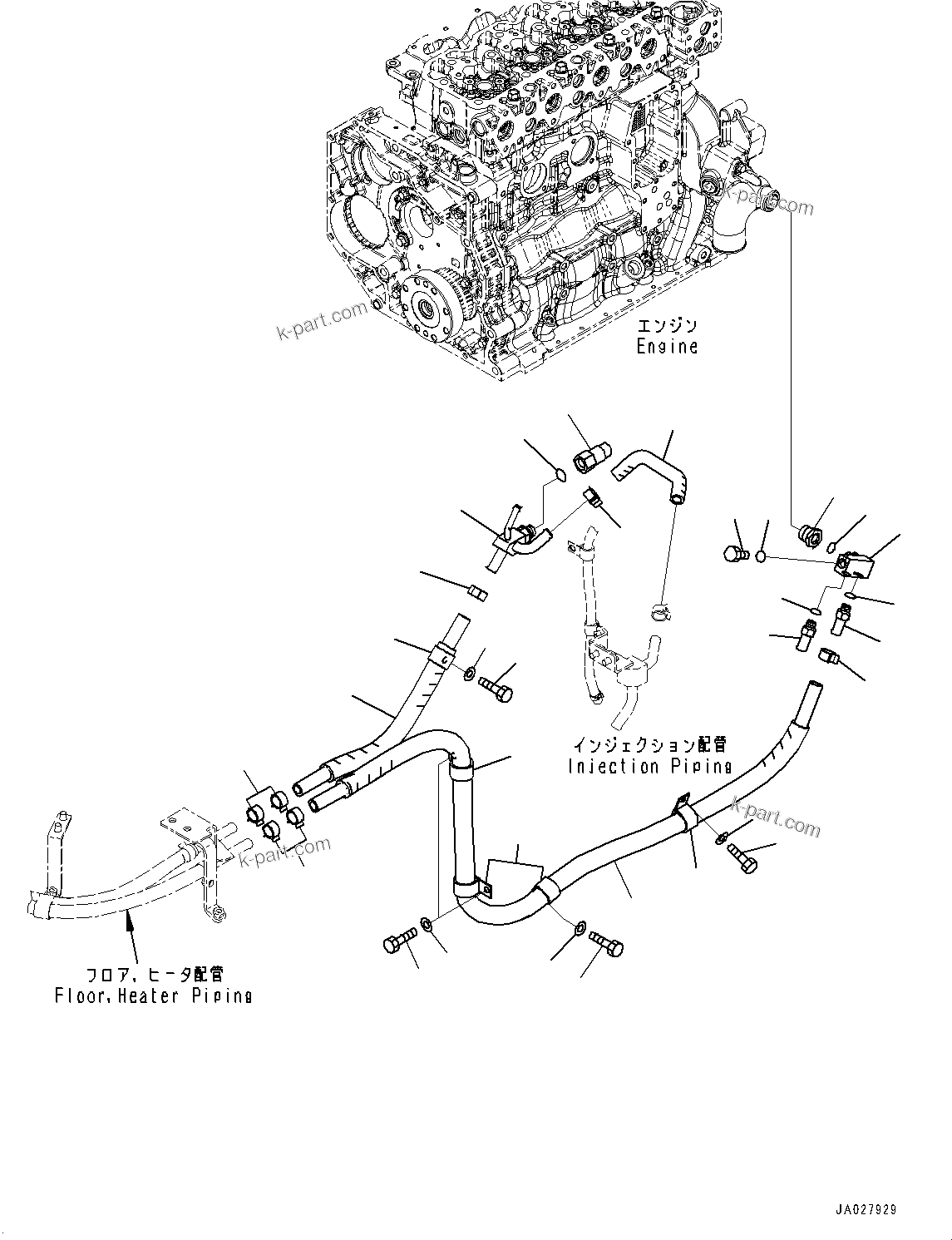 Komatsu parts book diagram for WA200-8 S/N 91001-UP: HEATER PIPING, (#85001-)