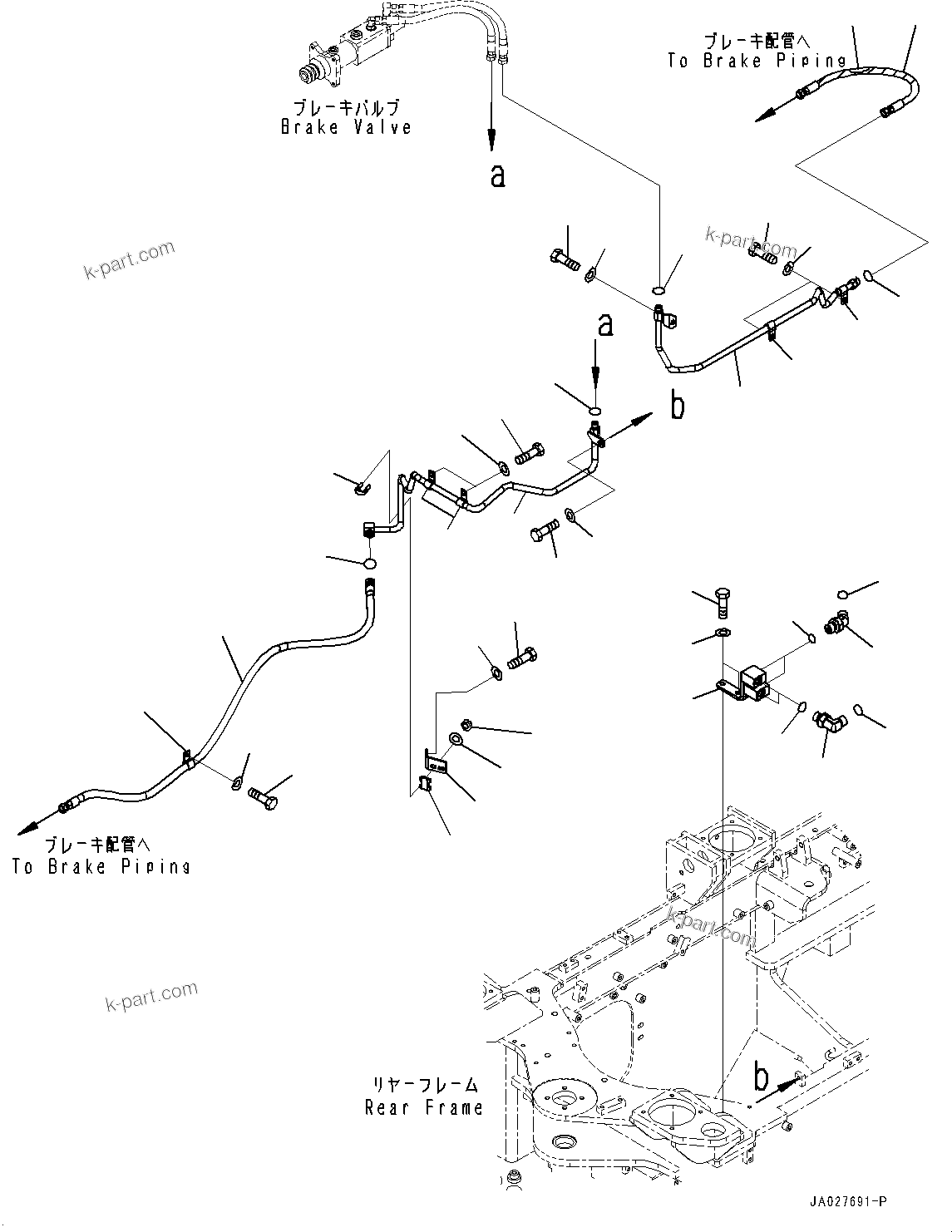 Komatsu parts book diagram for WA200-8 S/N 91001-UP: BRAKE CONTROL, PIPING (1/2)(#85001-)