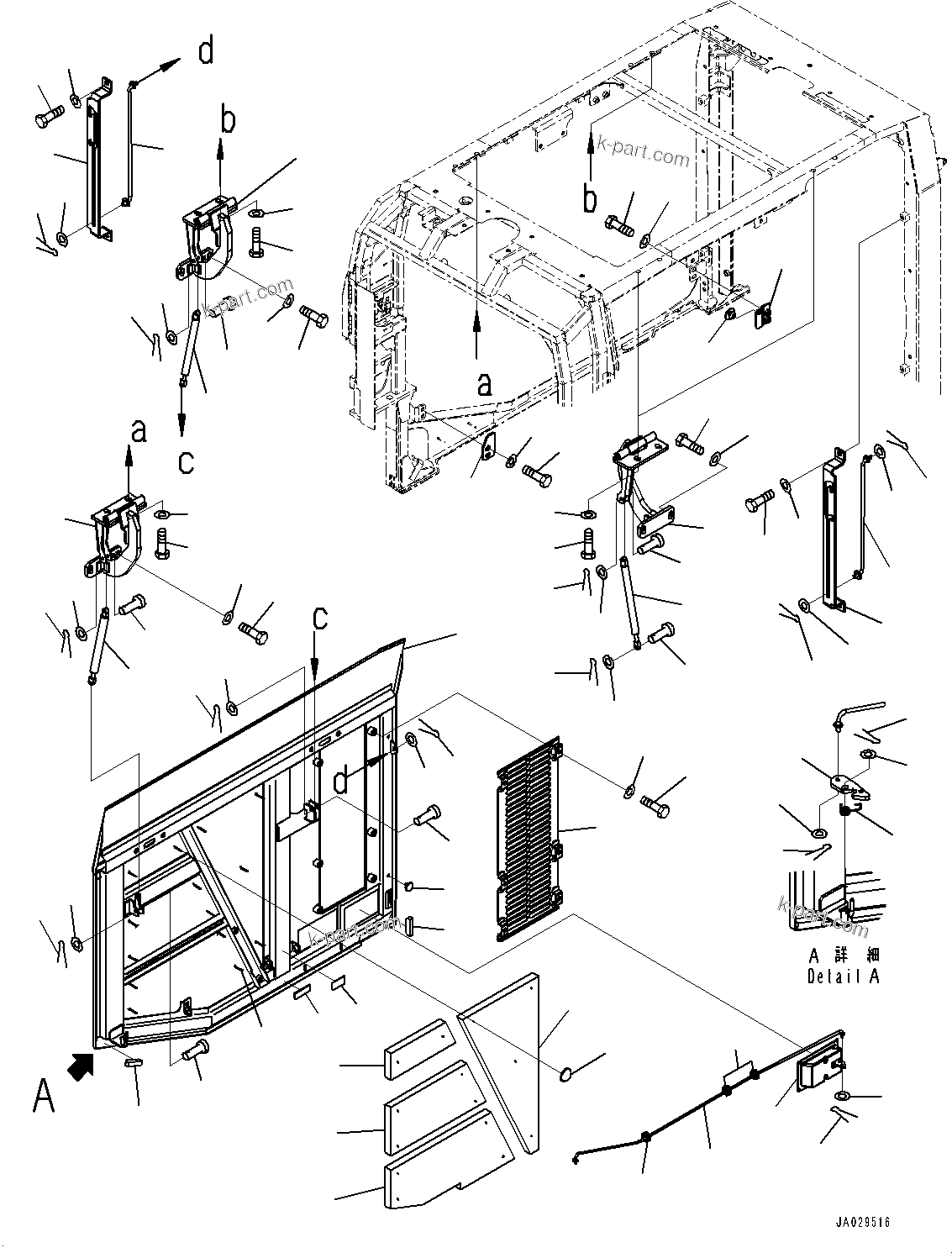 Komatsu parts book diagram for WA200-8 S/N 91001-UP: HOOD, DOOR, R.H. (WITH REAR FULL-LENGTH FENDER)(#85001-)
