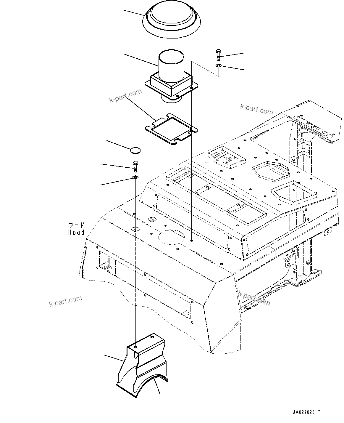 Komatsu parts book diagram for WA200-8 S/N 91001-UP: HOOD, RAIN CAP (WITH AIR INTAKE EXTENSION, CAP TYPE)(#85001-)