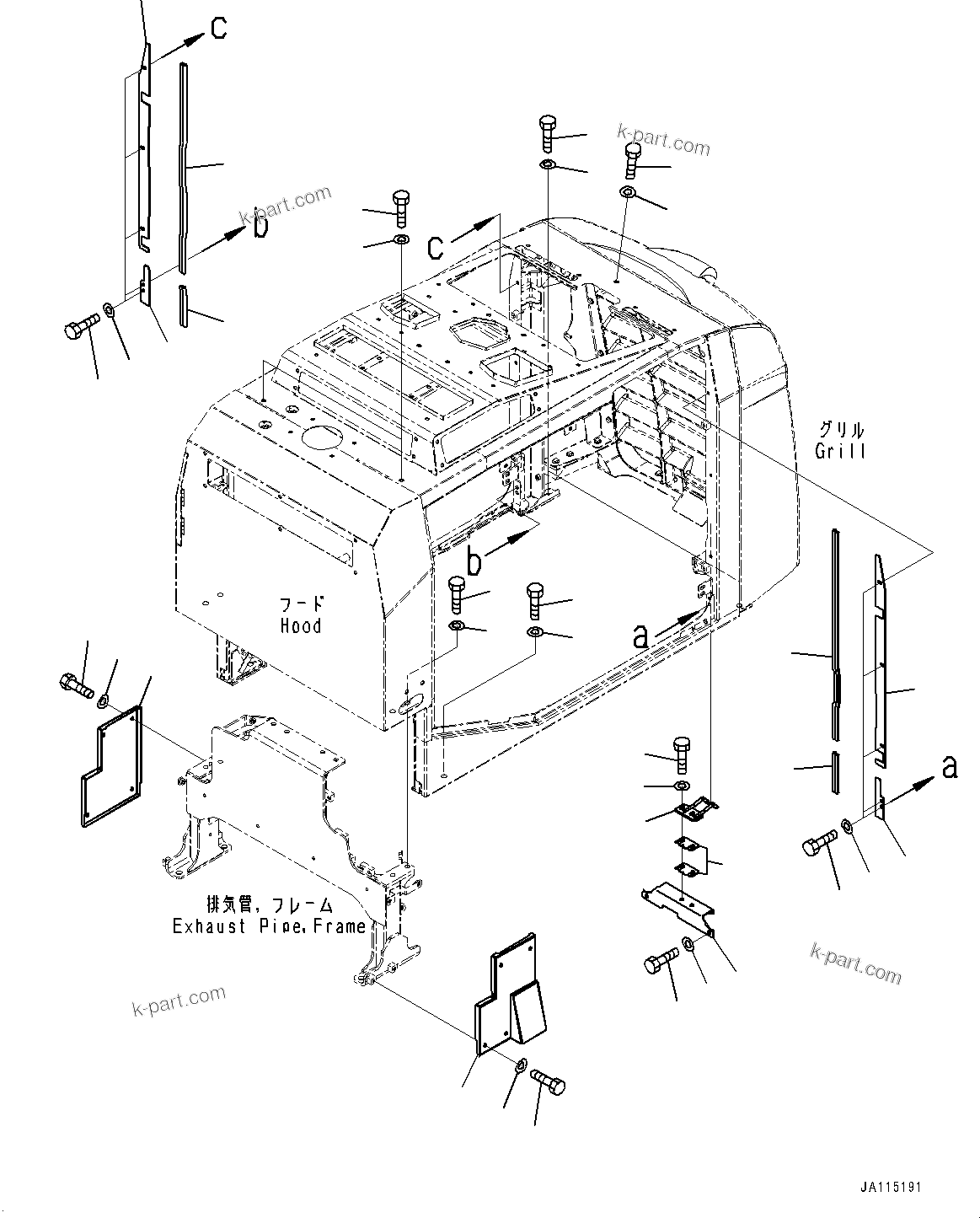 Komatsu parts book diagram for WA200-8 S/N 91001-UP: HOOD, COVER (2/2)(#87928-)