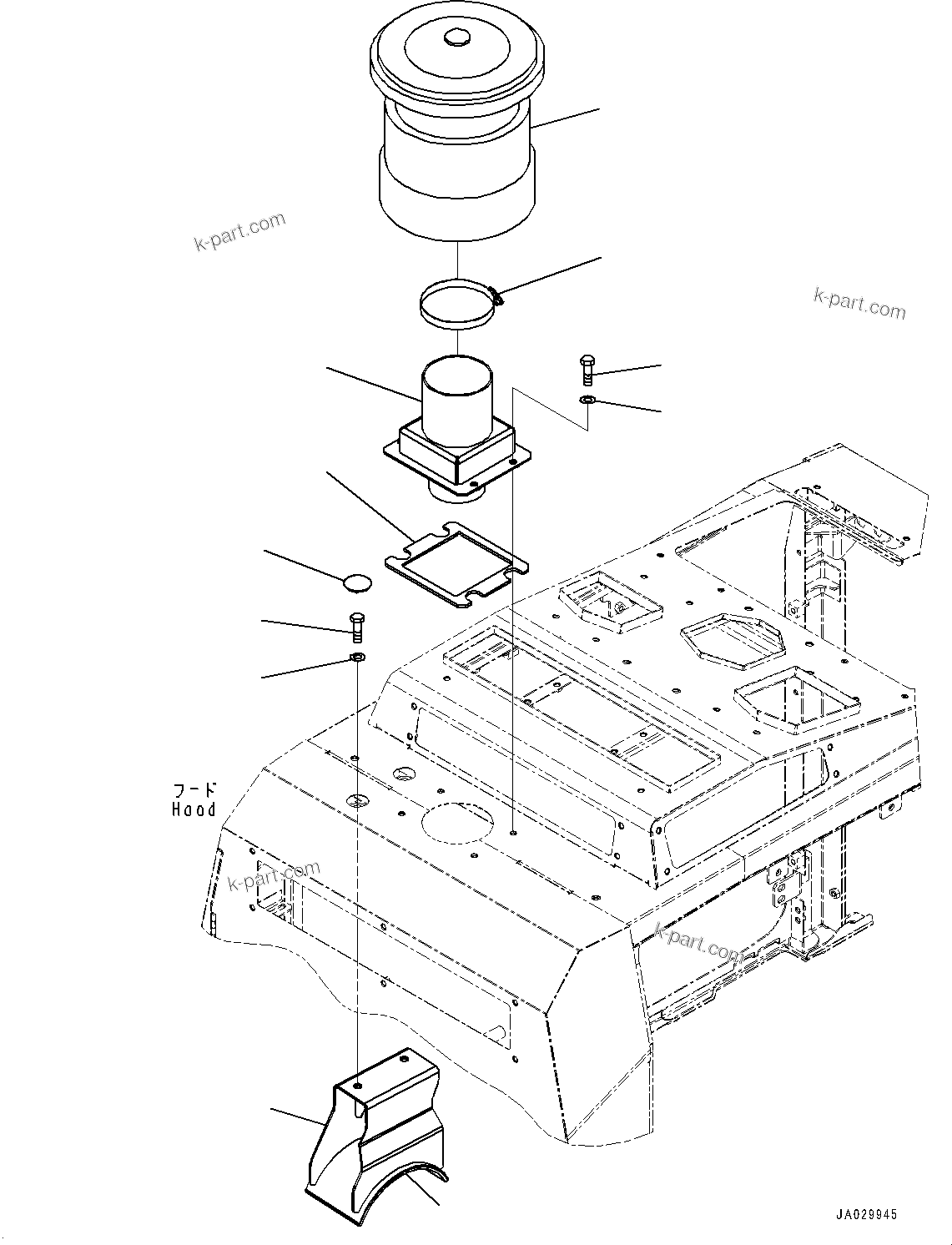 Komatsu parts book diagram for WA200-8 S/N 91001-UP: HOOD, PRE-CLEANER BRACKET (WITH AIR INTAKE EXTENSION, PRE-CLEANER TURBO 2 TYPE)(#85001-)