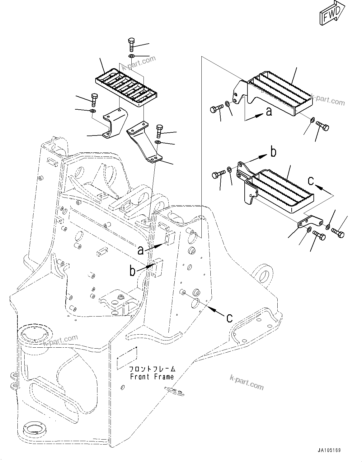 Komatsu parts book diagram for WA200-8 S/N 91001-UP: LADDER, FRONT STEP (FOR FOR USA)(#85001-)