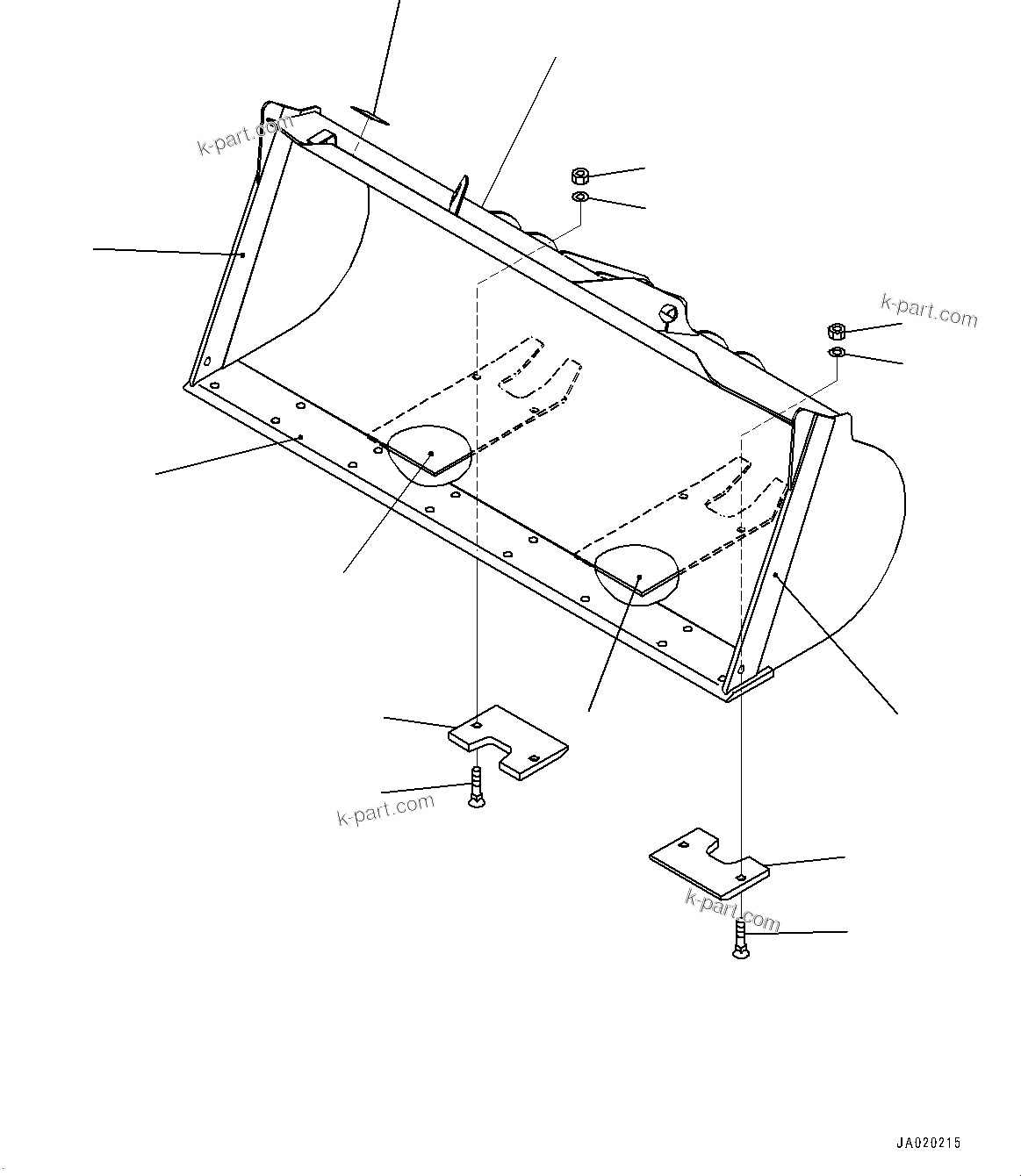 Komatsu parts book diagram for WA200-8 S/N 91001-UP: BUCKET, (1.6M3, BOLT ON CUTTING EDGE 1.7M3)(#85001-)