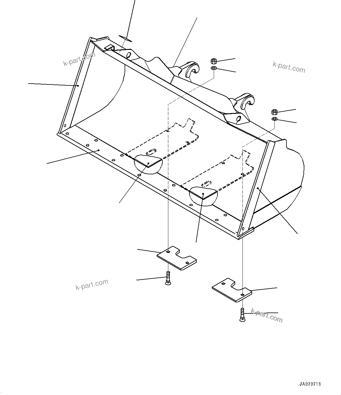 Komatsu parts book diagram for WA200-8 S/N 91001-UP: BUCKET, (1.8M3, BOLT ON CUTTING EDGE 1.9M3, QUICK COUPLER)(#85001-)