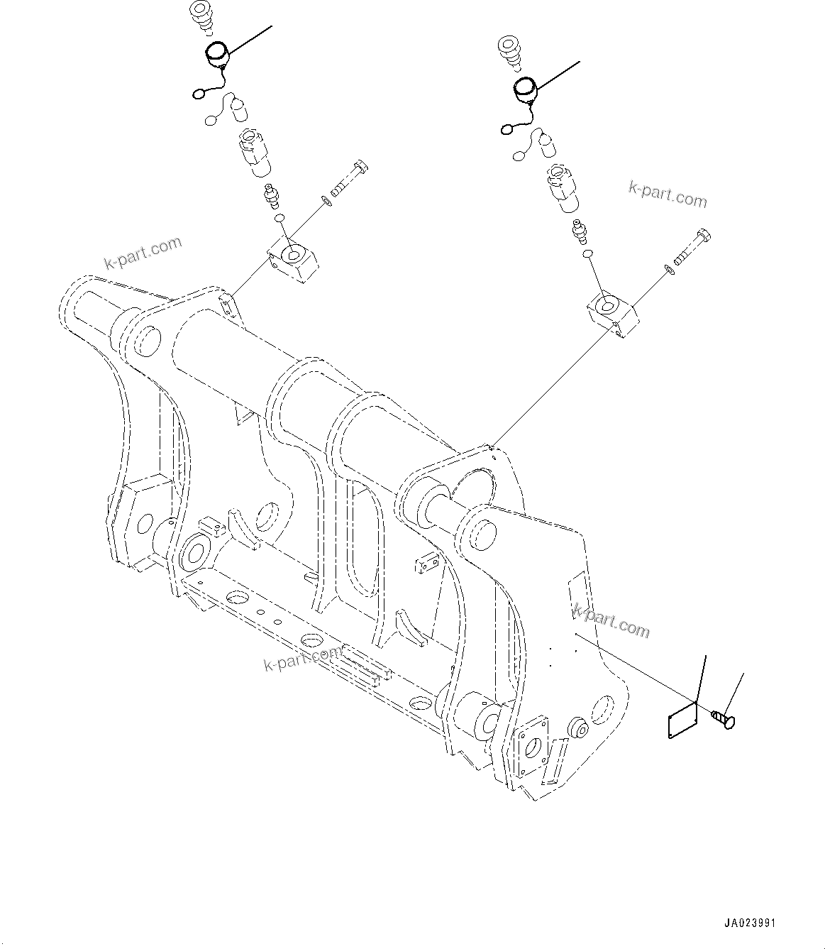 Komatsu parts book diagram for WA200-8 S/N 91001-UP: QUICK COUPLER, PLATE AND CAP (WITH 3-SPOOL CONTROL VALVE, QUICK COUPLER, VOLVO)(#85001-)