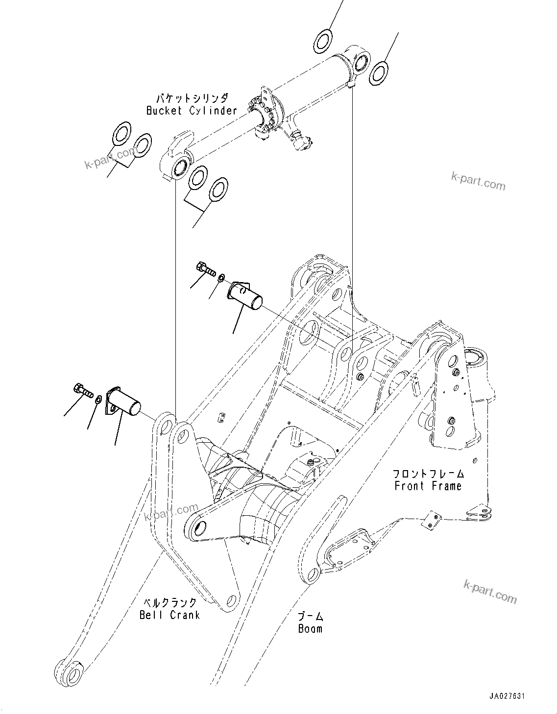 Komatsu parts book diagram for WA200-8 S/N 91001-UP: BUCKET CYLINDER, MOUNTING(#85001-)
