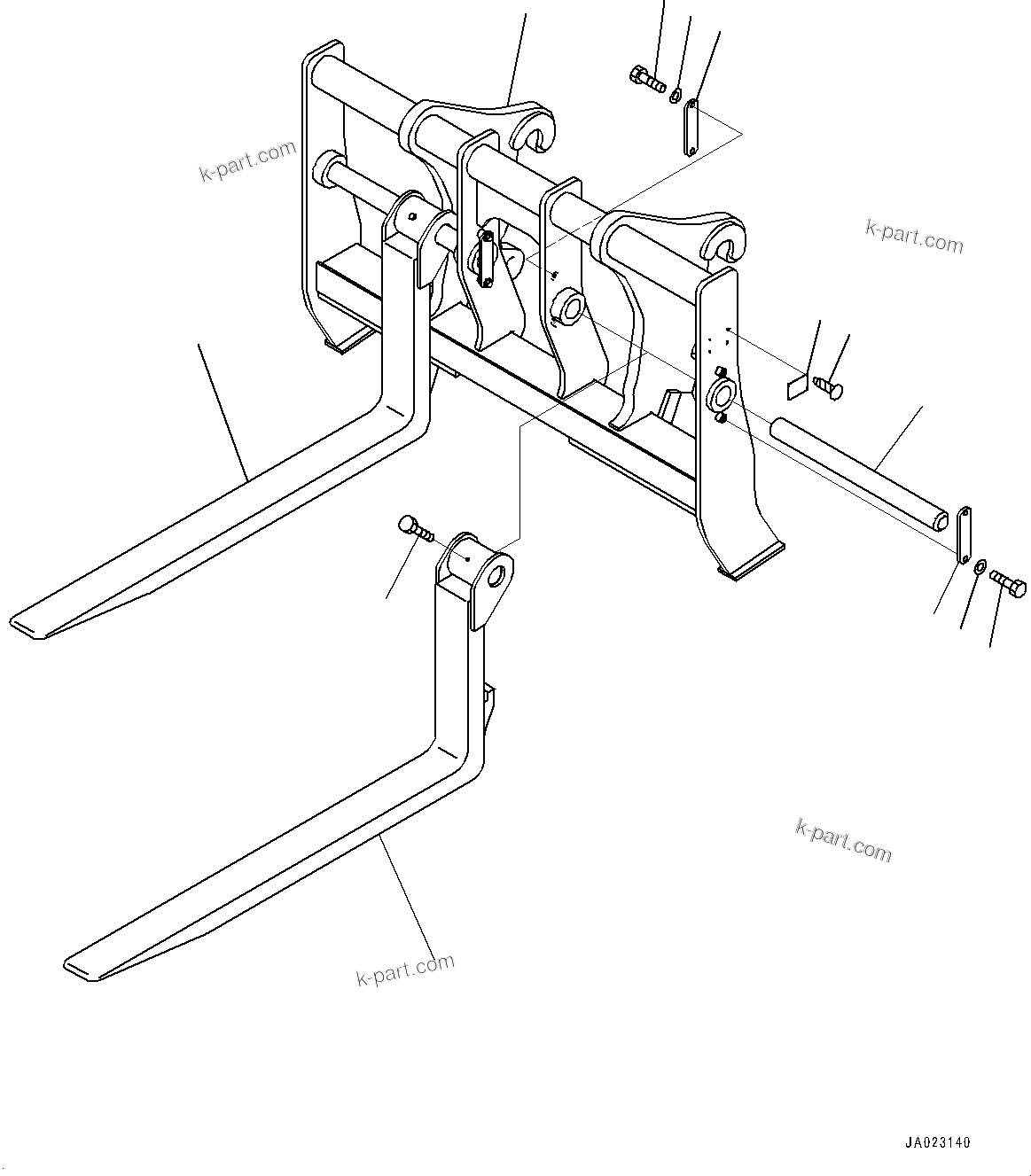 Komatsu parts book diagram for WA200-8 S/N 91001-UP: PALETTE FORK, (#85001-)