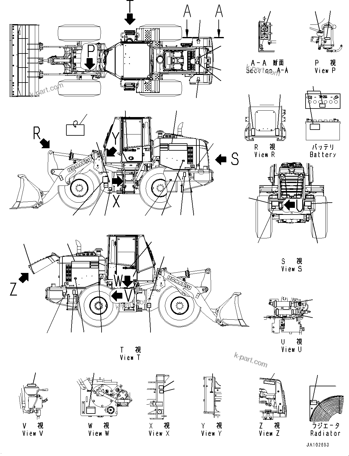 Komatsu parts book diagram for WA200-8 S/N 91001-UP: DECAL, EXTERIOR (ENGLISH, USA AND PUERTO RICO)(#85001-88279)