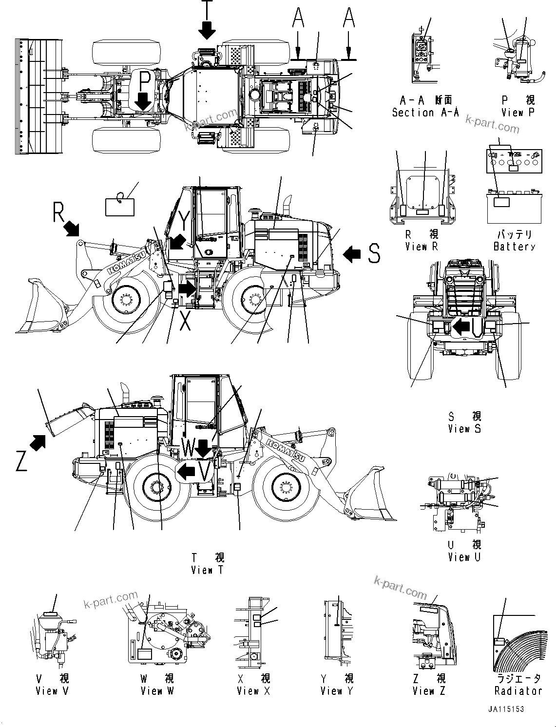 Komatsu parts book diagram for WA200-8 S/N 91001-UP: DECAL, EXTERIOR (ENGLISH, USA AND PUERTO RICO)(#88280-)