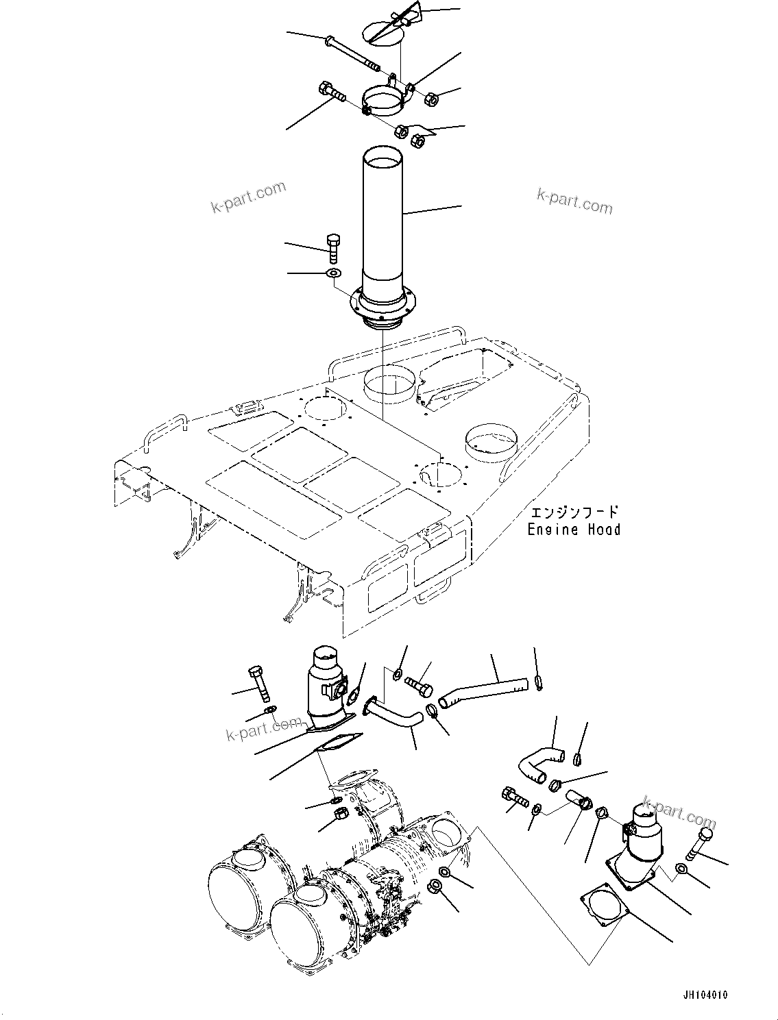Komatsu parts book diagram for D475A-8E0 S/N 51001-UP: EXHAUST PIPE, PIPE(#50001-)
