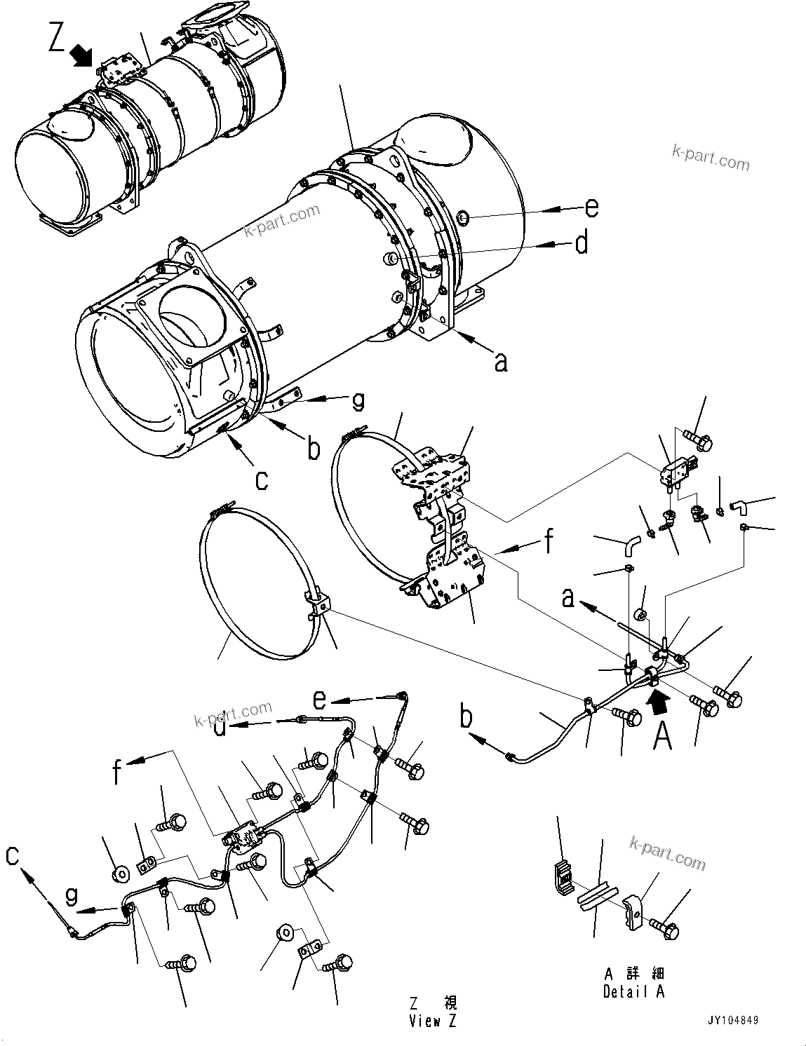 Komatsu parts book diagram for D475A-8E0 S/N 51001-UP: EXHAUST PIPE, INNER PARTS, KOMATSU DIESEL PARTICULATE FILTER (KDPF) B(#50001-)