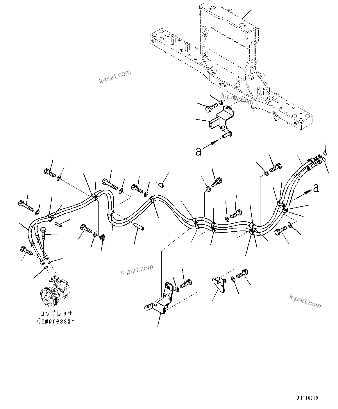Komatsu parts book diagram for D475A-8E0 S/N 51001-UP: AIR CONDITIONER COMPRESSOR, AIR CONDITIONER PIPING (1/2)(#50001-)