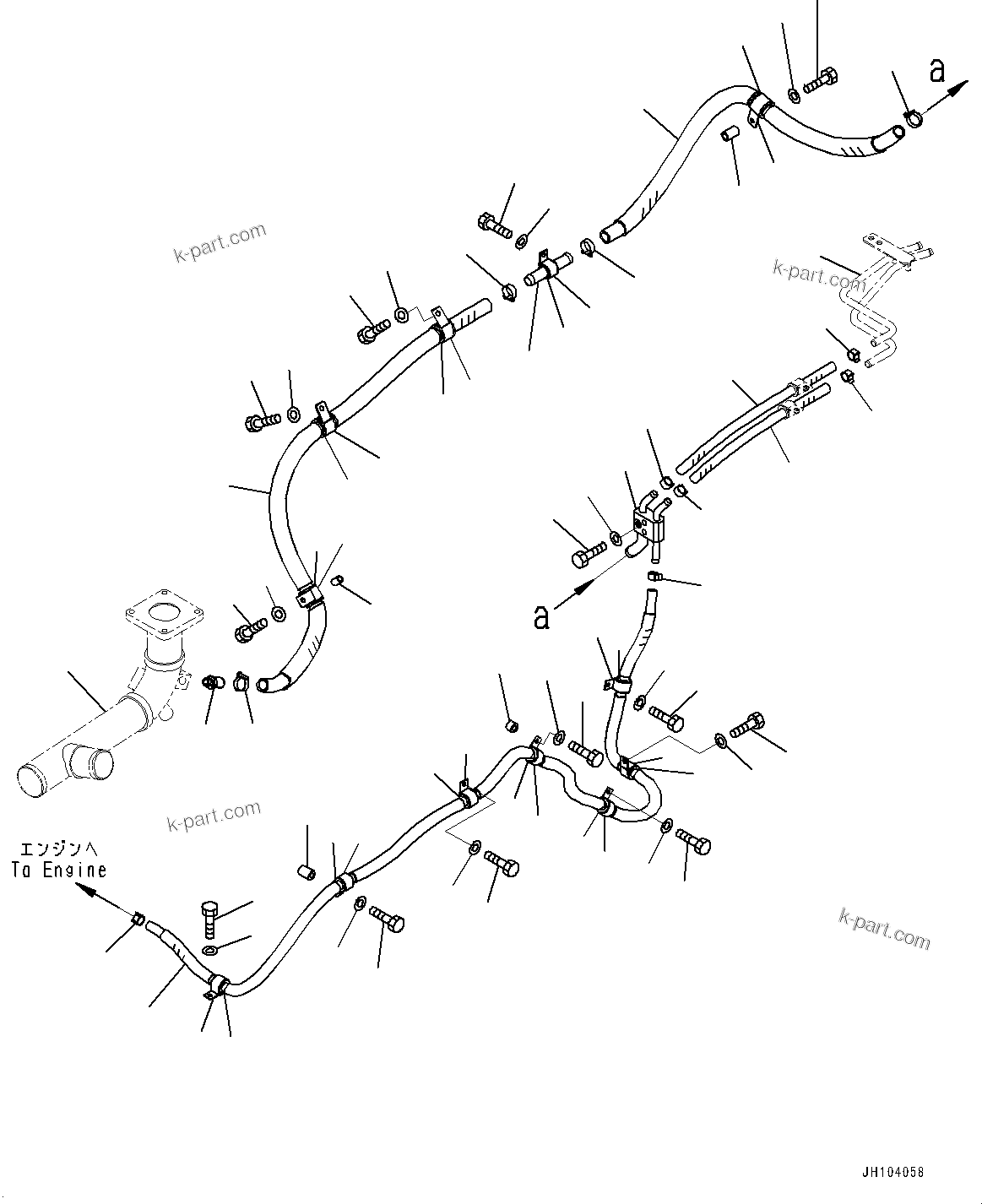Komatsu parts book diagram for D475A-8E0 S/N 51001-UP: HEATER PIPING, (#50001-50000)