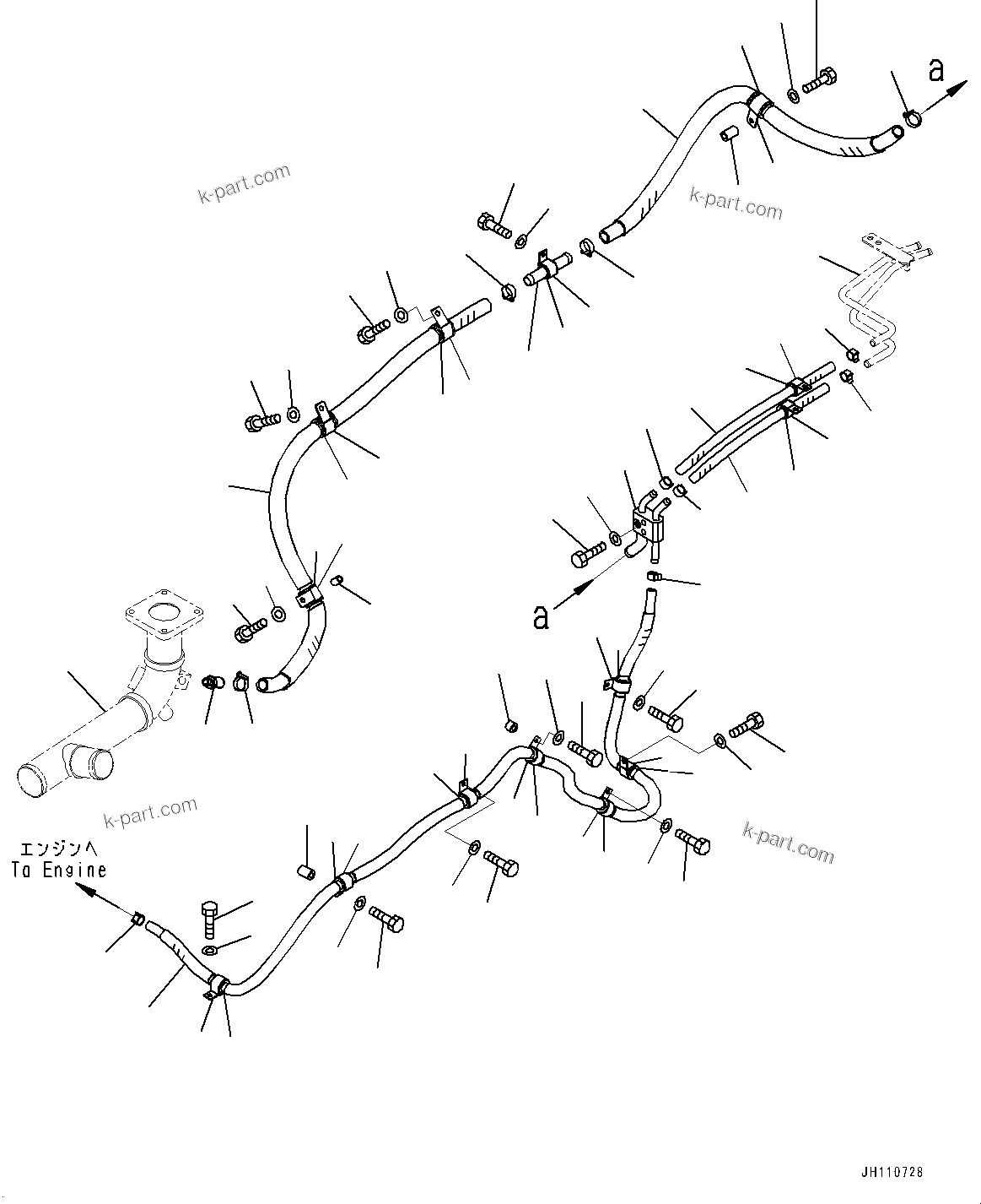 Komatsu parts book diagram for D475A-8E0 S/N 51001-UP: HEATER PIPING, (#50001-50002)