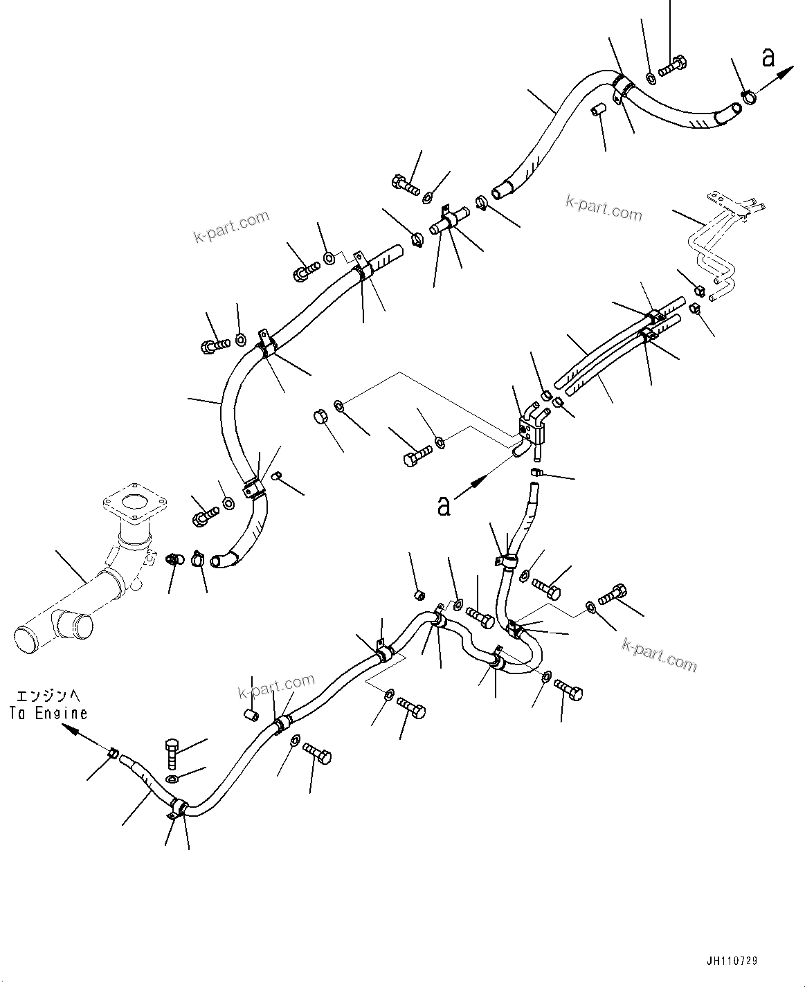 Komatsu parts book diagram for D475A-8E0 S/N 51001-UP: HEATER PIPING, (#50003-)