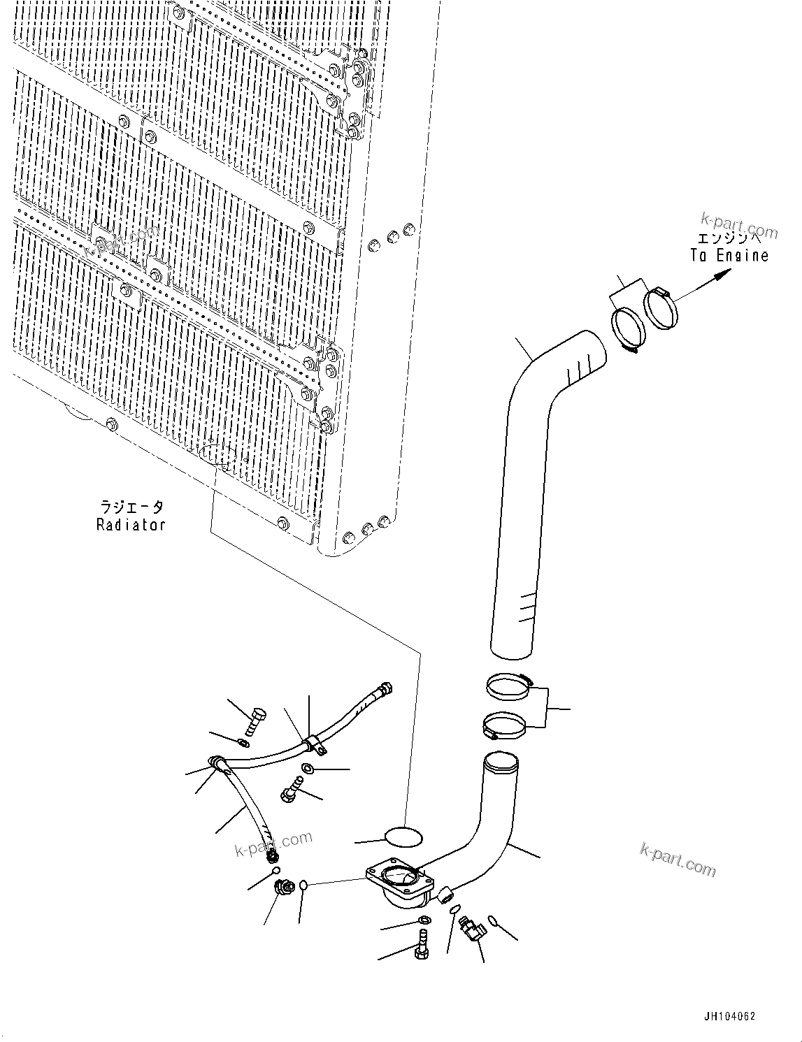 Komatsu parts book diagram for D475A-8E0 S/N 51001-UP: COOLING PIPING, RADIATOR PIPING (1/2)(#50001-50002)
