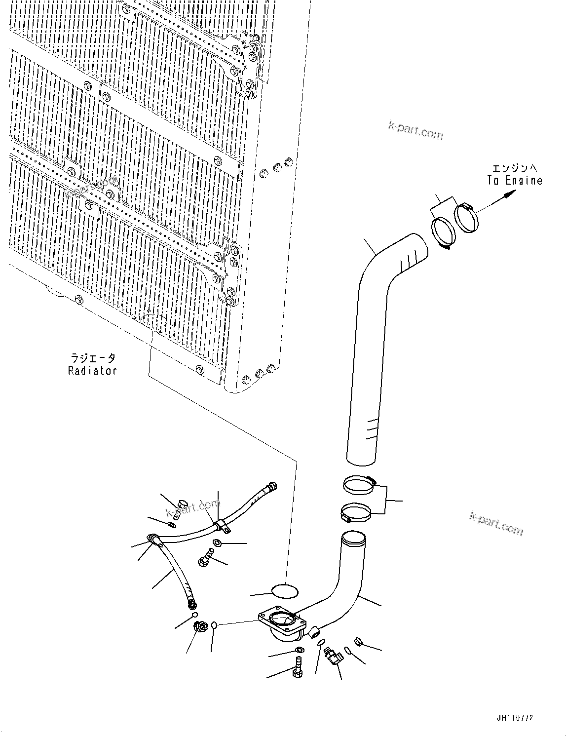 Komatsu parts book diagram for D475A-8E0 S/N 51001-UP: COOLING PIPING, RADIATOR PIPING (1/2)(#50003-50002)