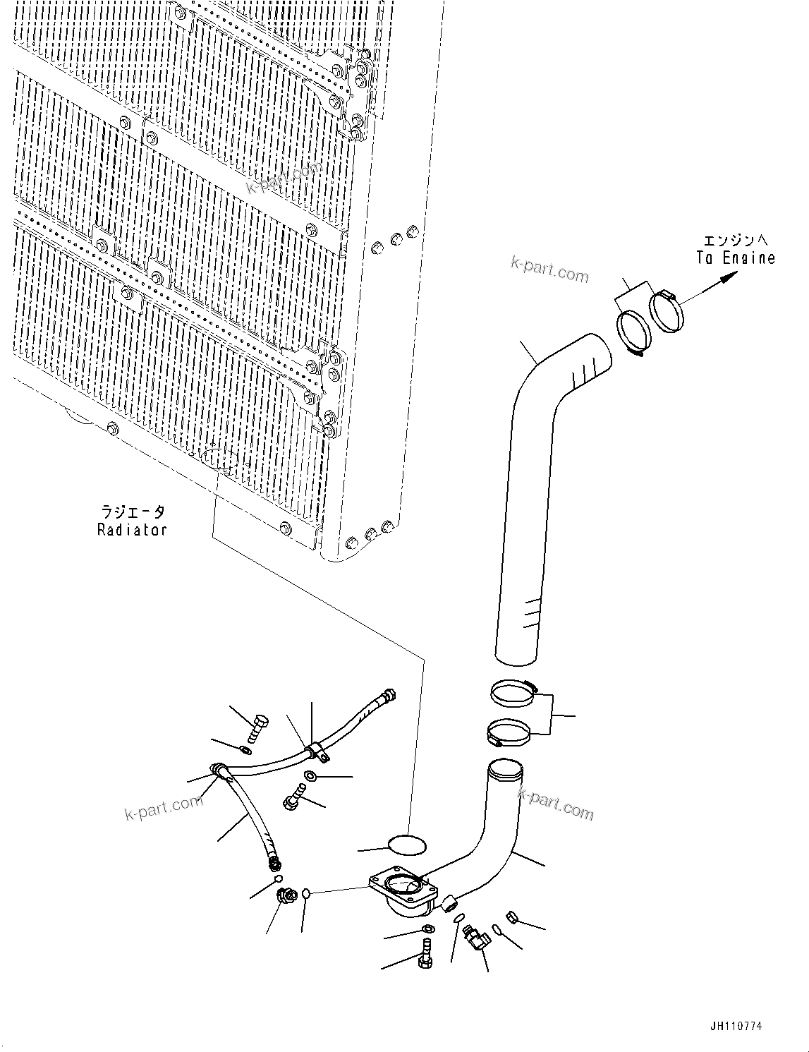 Komatsu parts book diagram for D475A-8E0 S/N 51001-UP: COOLING PIPING, RADIATOR PIPING (1/2)(#50003-)