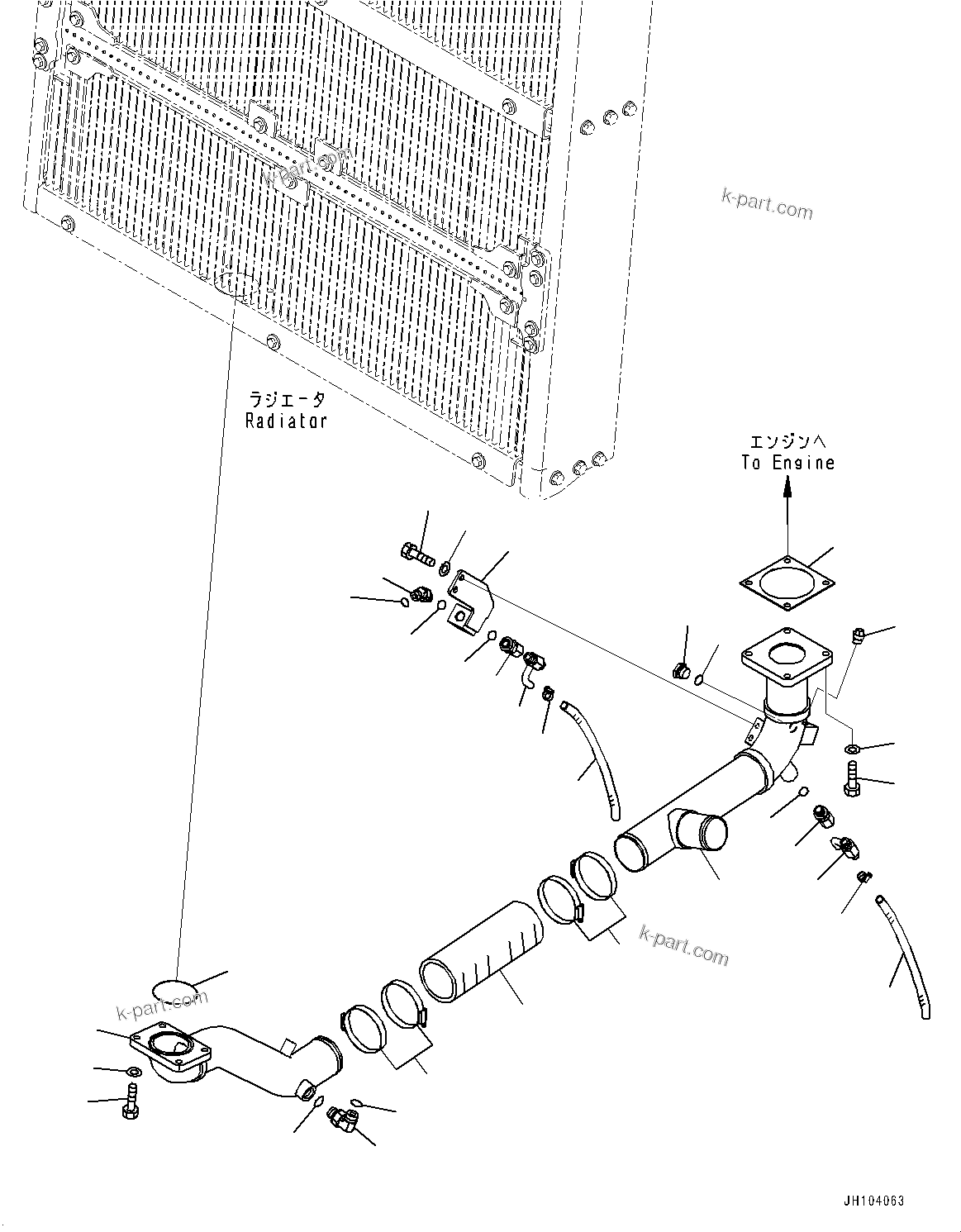 Komatsu parts book diagram for D475A-8E0 S/N 51001-UP: COOLING PIPING, RADIATOR PIPING (2/2)(#50001-50002)