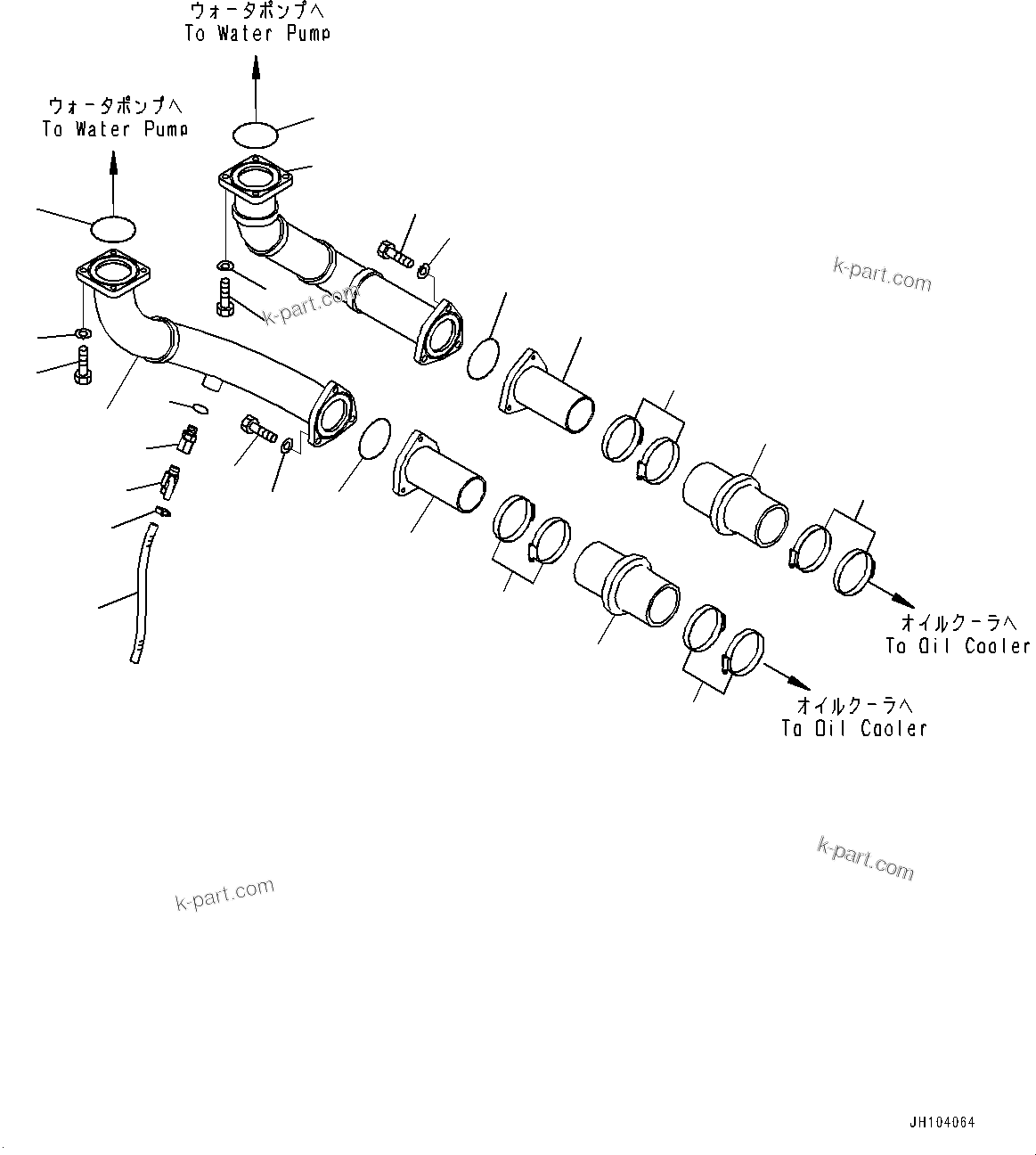 Komatsu parts book diagram for D475A-8E0 S/N 51001-UP: COOLING PIPING, OIL COOLER PIPING(#50001-)